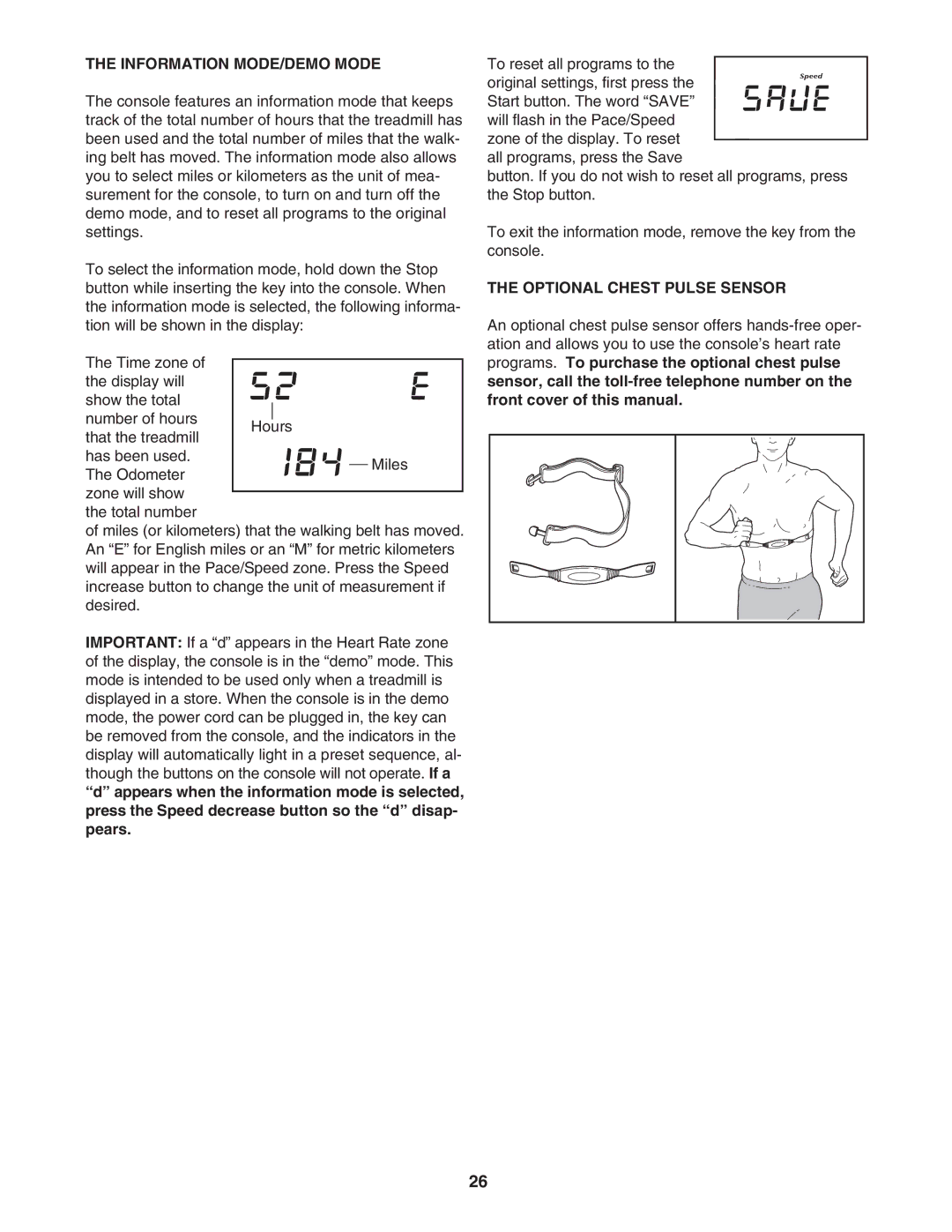 NordicTrack NTL1795.2 user manual Information MODE/DEMO Mode, Optional Chest Pulse Sensor 