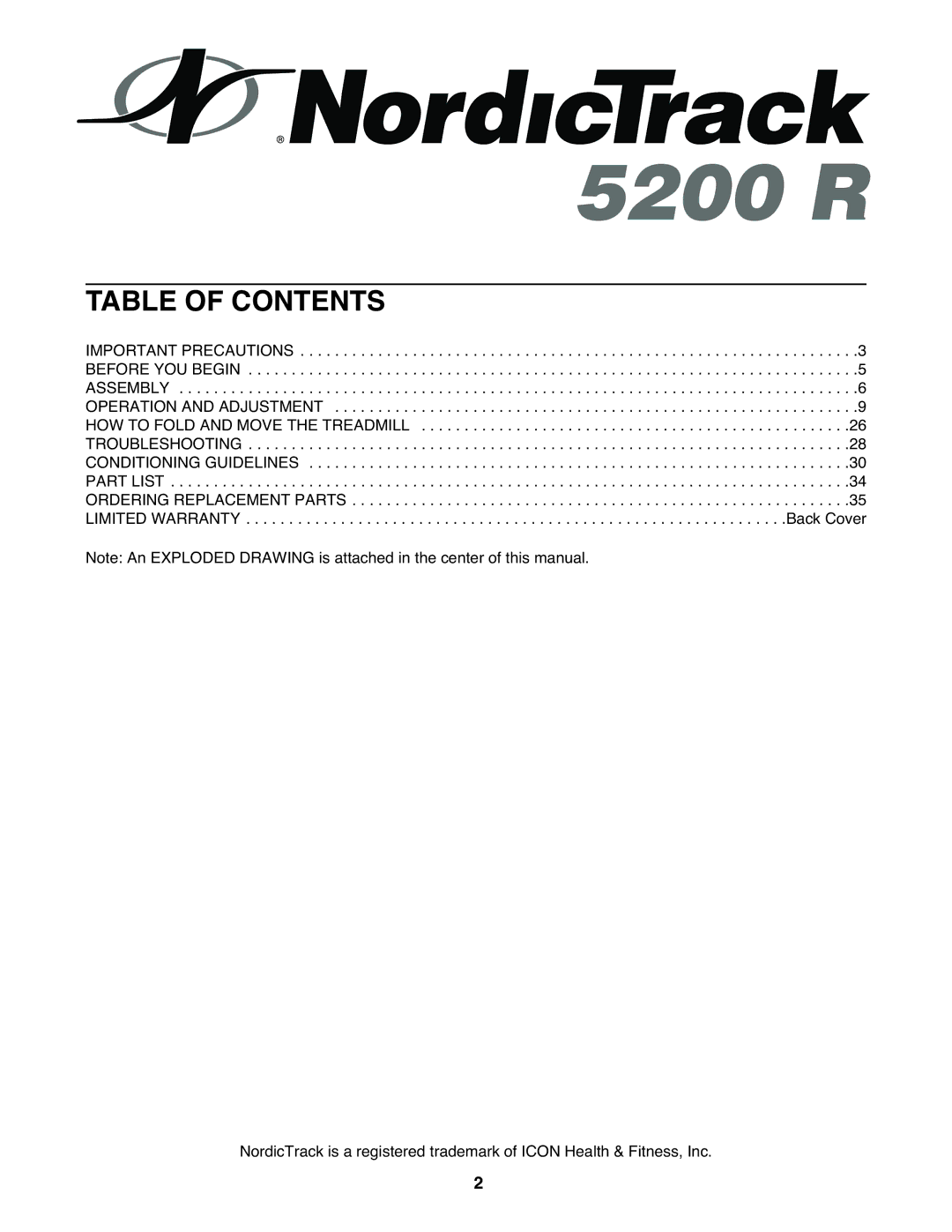 NordicTrack NTL18530 user manual Table of Contents 