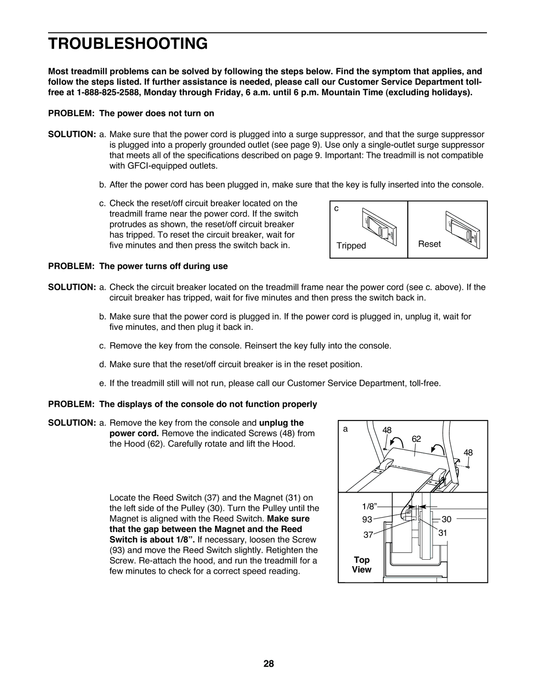 NordicTrack NTL18530 user manual Troubleshooting, Problem The power turns off during use, Top 