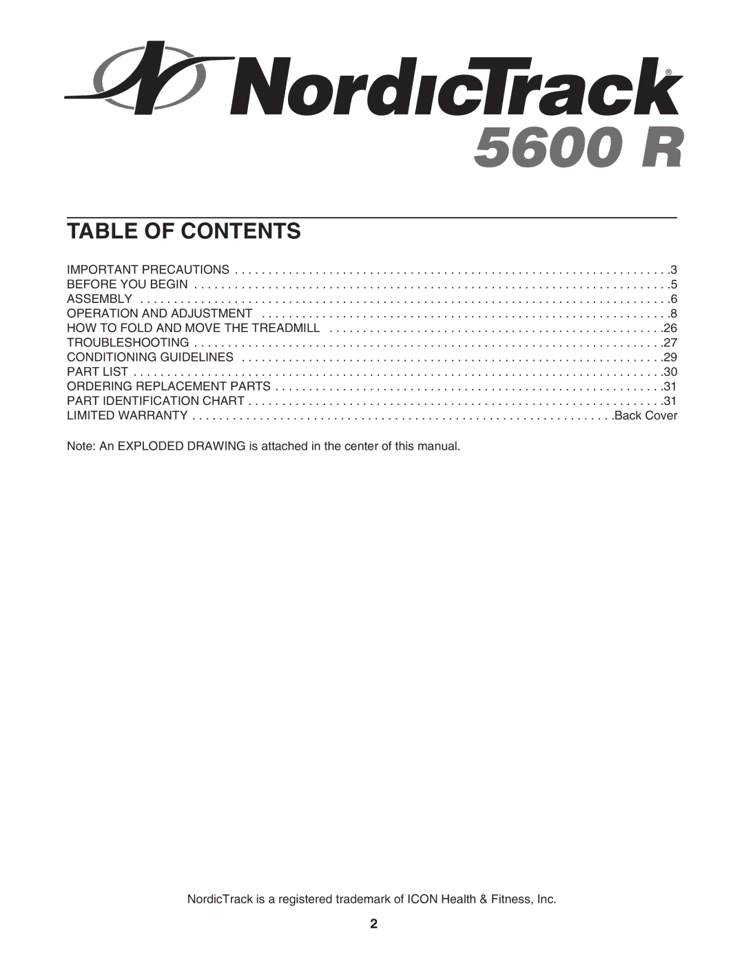 NordicTrack NTL18940 user manual Table of Contents 