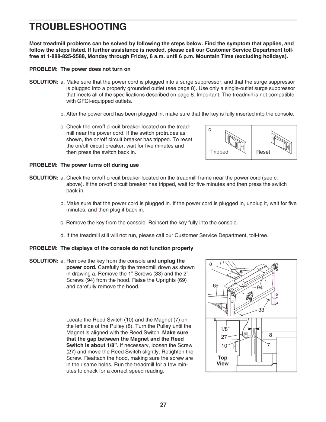 NordicTrack NTL18940 user manual Troubleshooting, Problem The power turns off during use, Top 