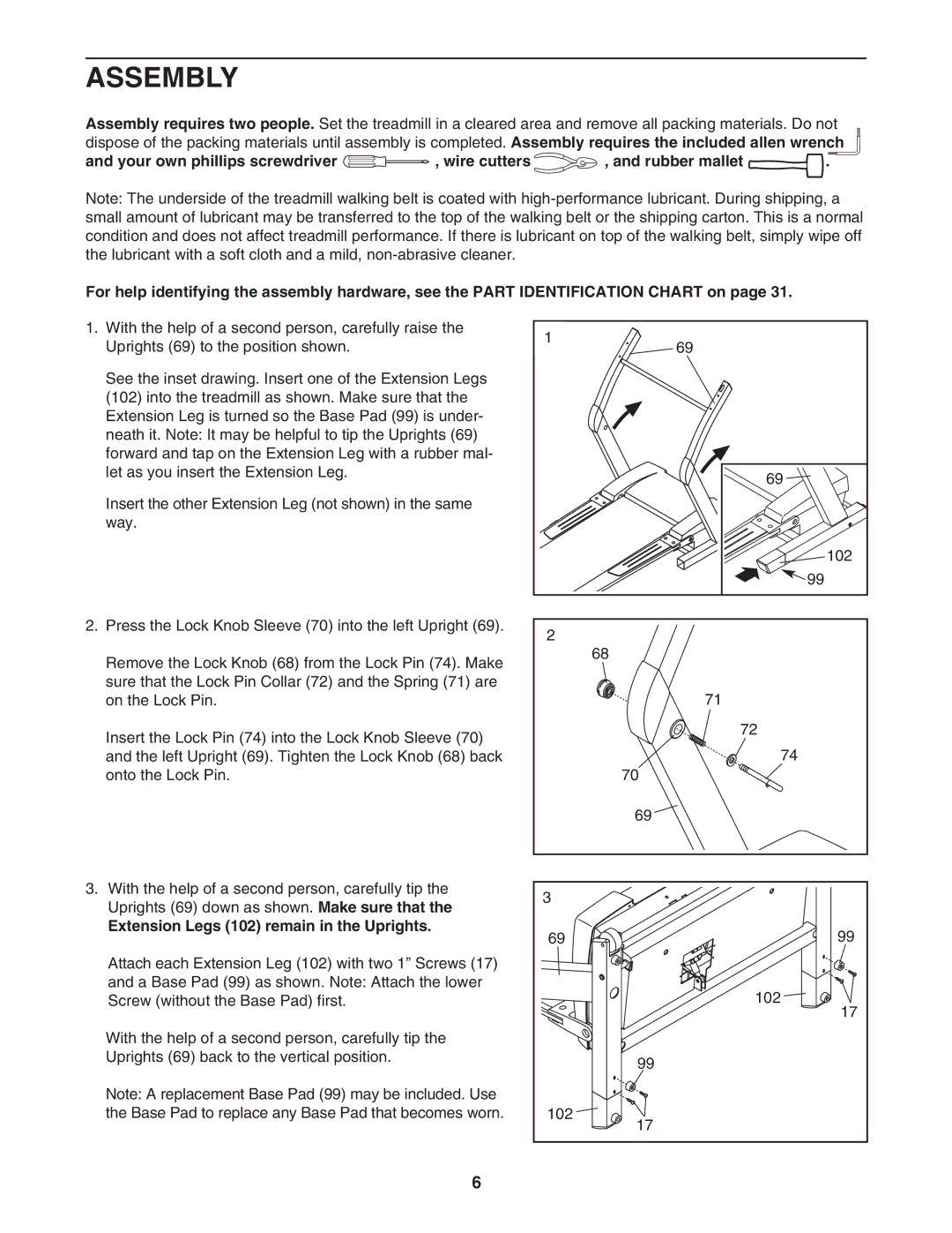 NordicTrack NTL18940 user manual Assembly, Extension Legs 102 remain in the Uprights 