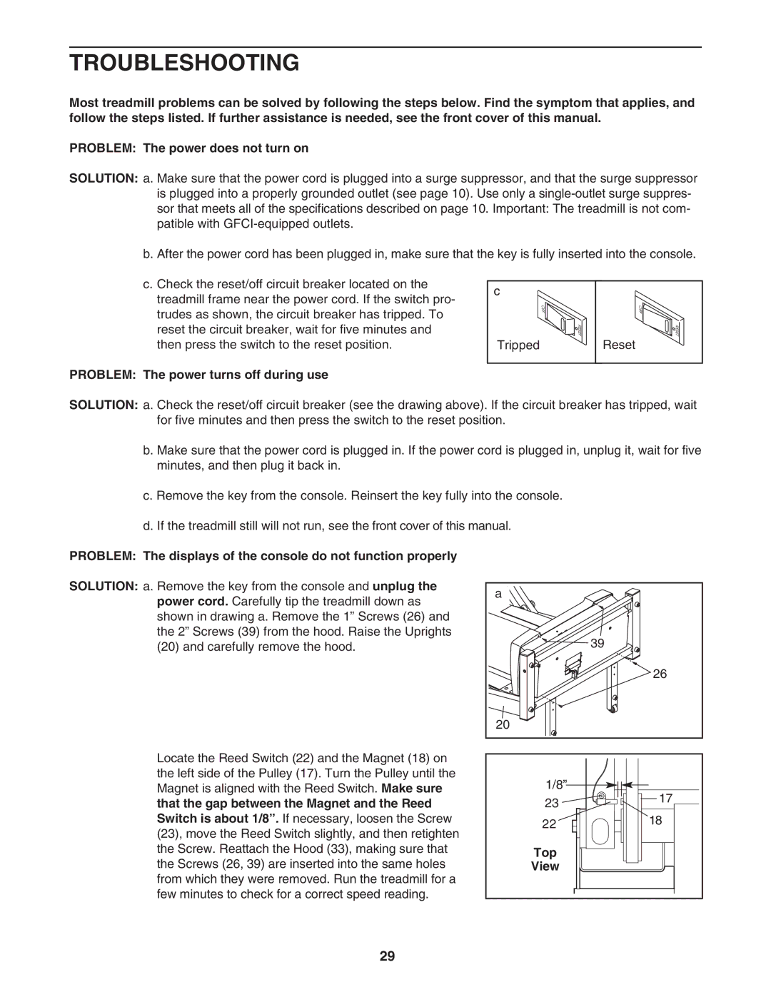 NordicTrack NTL1895.1 user manual Troubleshooting, Problem The power turns off during use, Top View 