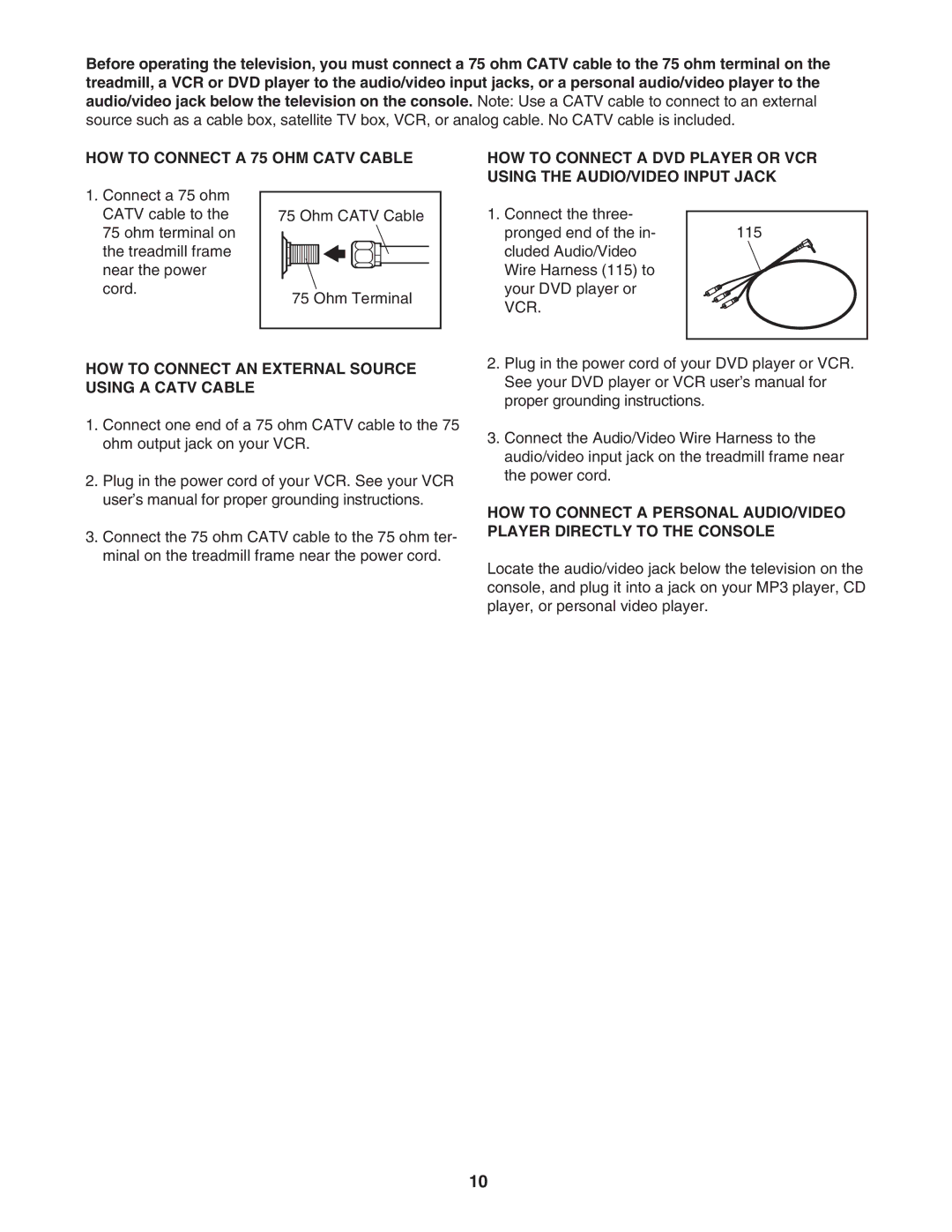 NordicTrack NTL19007.0 user manual HOW to Connect AN External Source Using a Catv Cable 