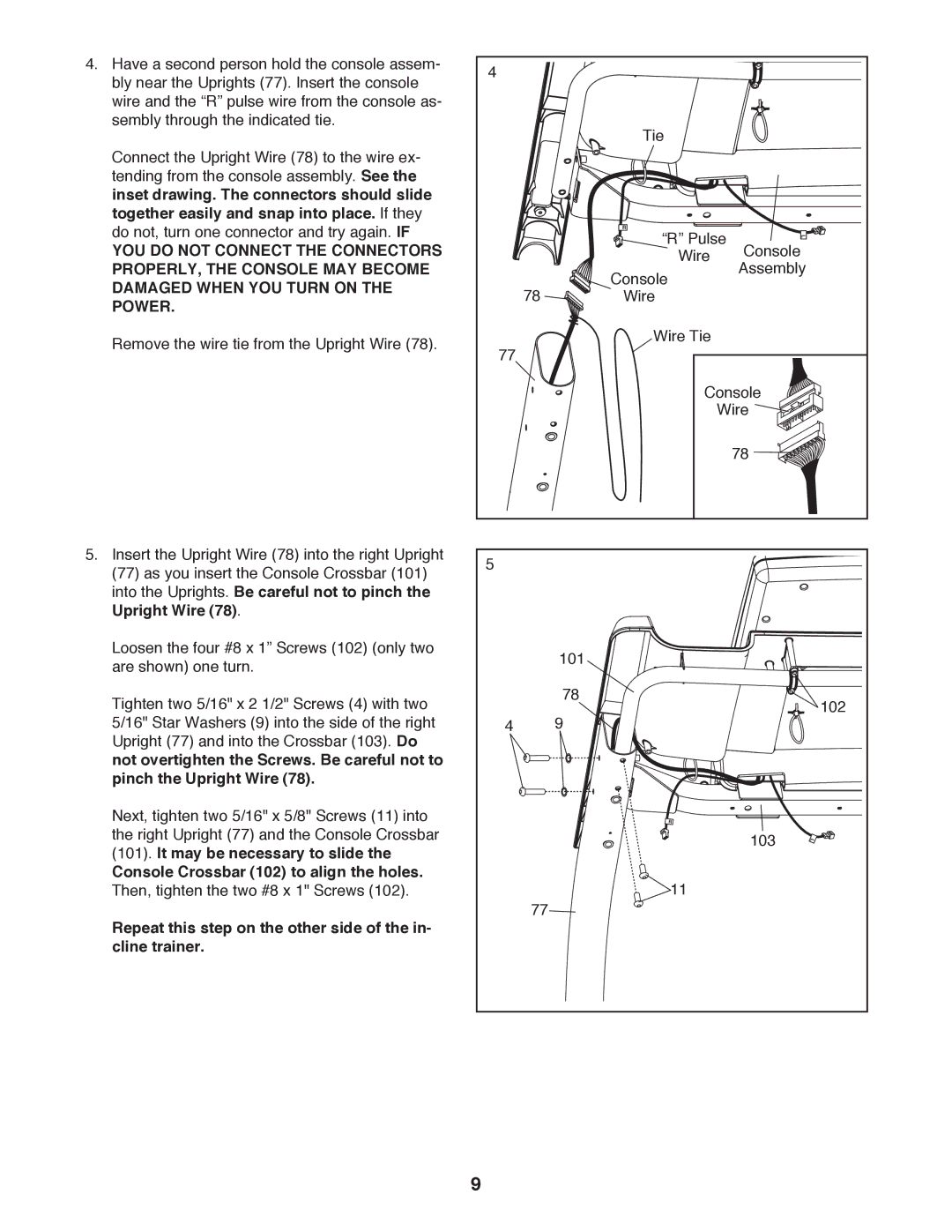 NordicTrack NTL19010.0 user manual Tie Pulse Wire Console Assembly Wire Tie 101 102 103 