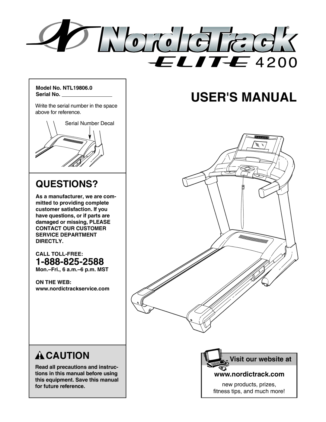 NordicTrack user manual Questions?, Model No. NTL19806.0 Serial No, Call TOLL-FREE 