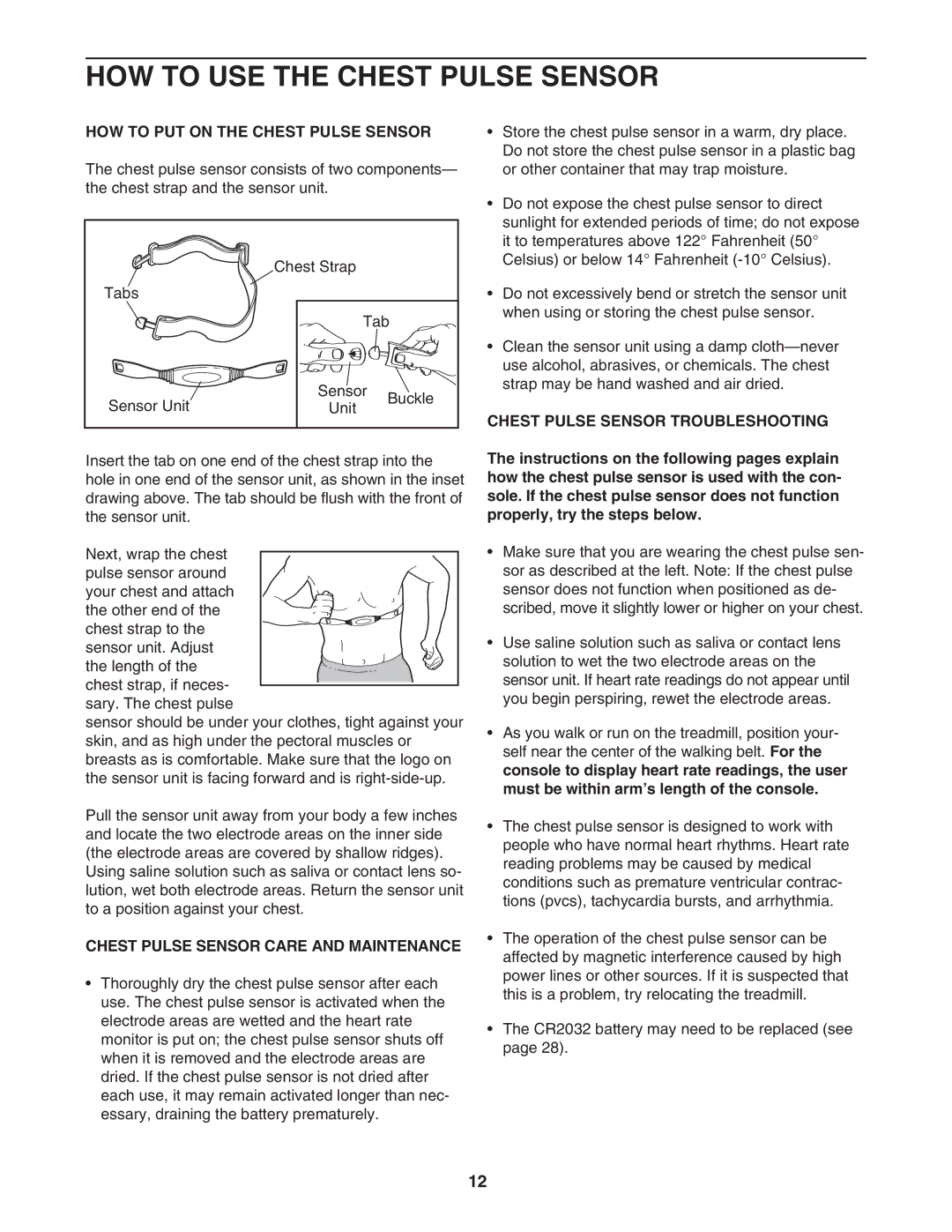 NordicTrack NTL19806.0 user manual HOW to USE the Chest Pulse Sensor, HOW to PUT on the Chest Pulse Sensor 