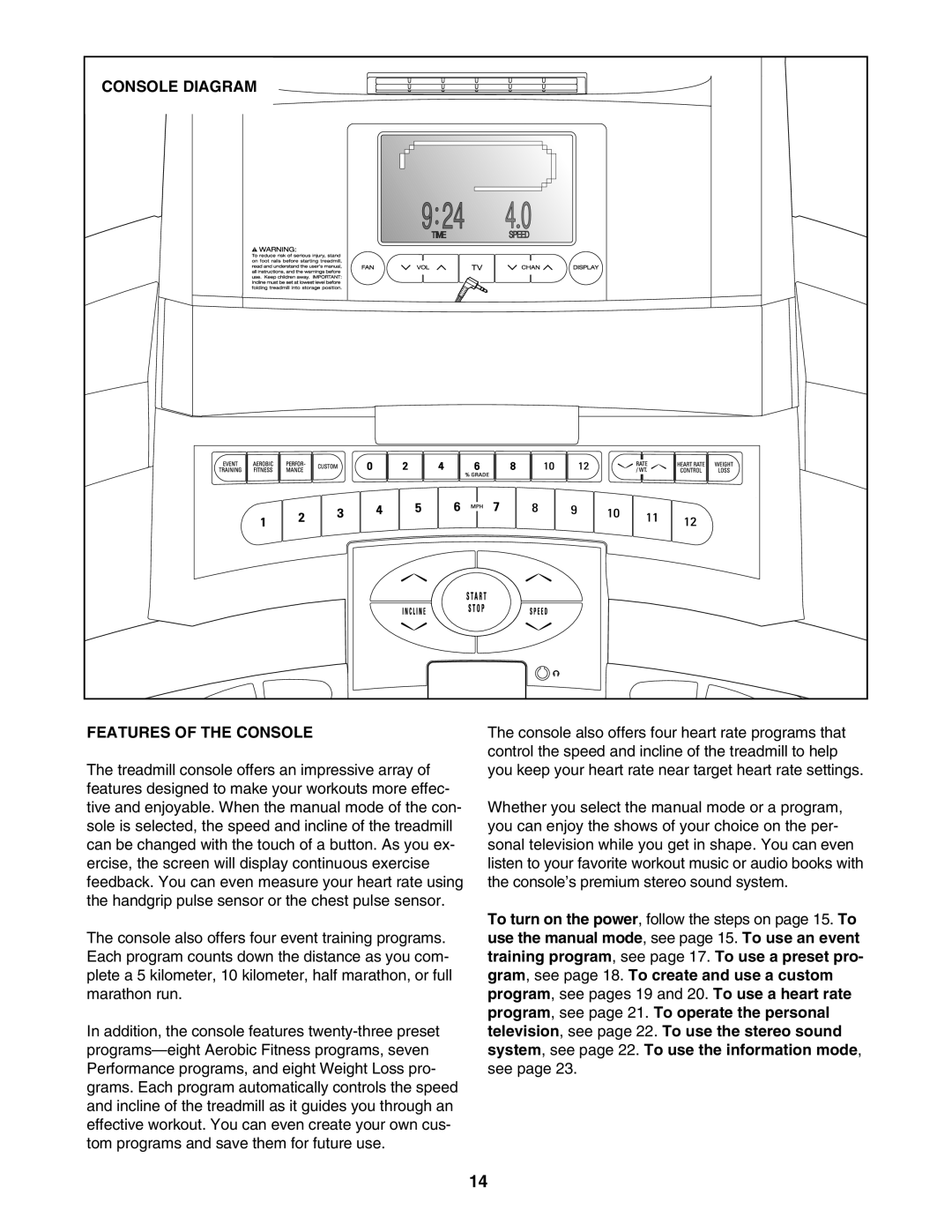 NordicTrack NTL19806.0 user manual Console Diagram, Features of the Console 