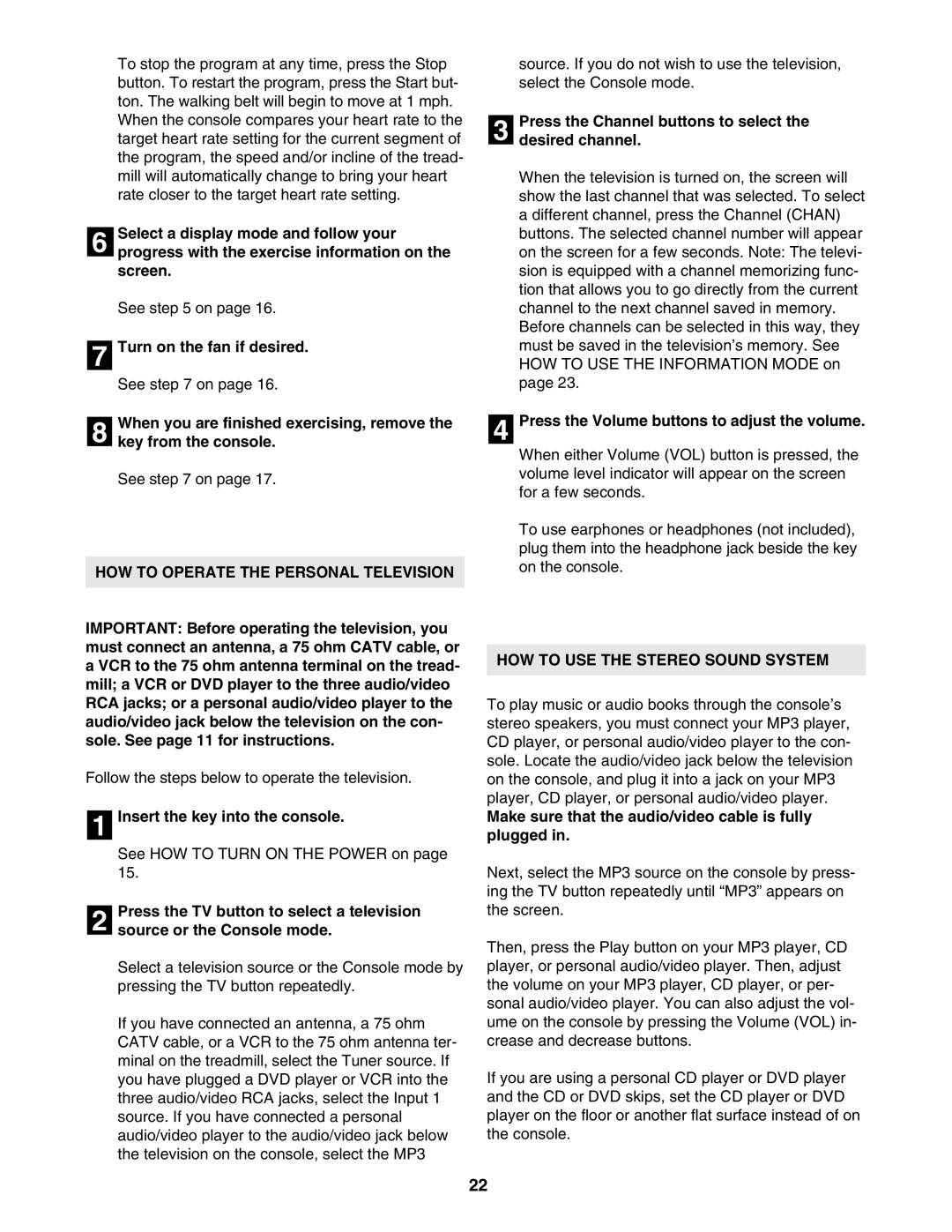 NordicTrack NTL19806.0 HOW to Operate the Personal Television, Press the Channel buttons to select Desired channel 