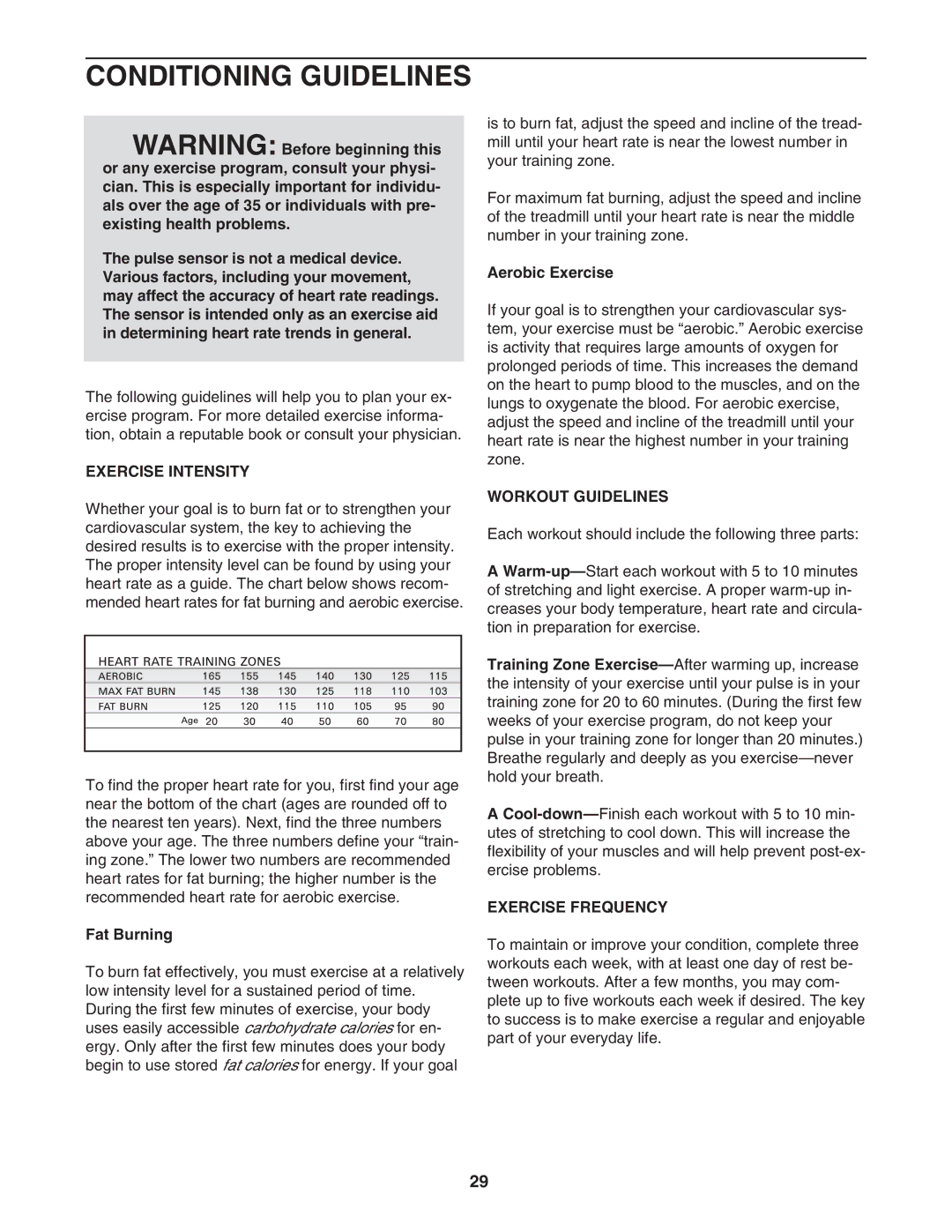 NordicTrack NTL19806.0 user manual Conditioning Guidelines, Exercise Intensity, Workout Guidelines, Exercise Frequency 