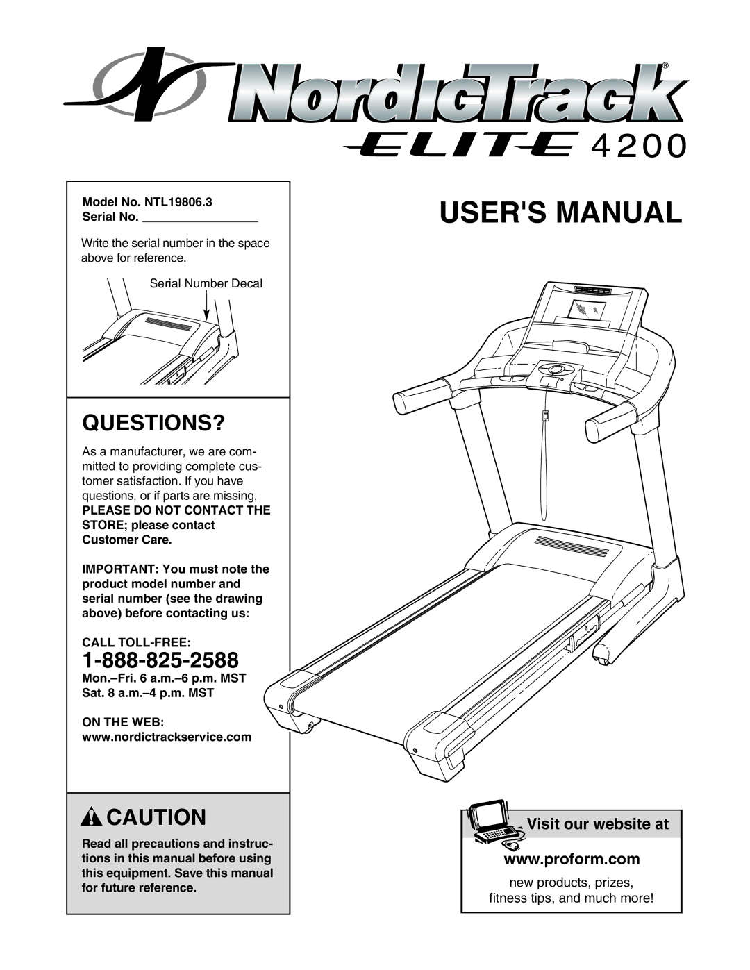 NordicTrack user manual Questions?, Model No. NTL19806.3 Serial No, Call TOLL-FREE, On the WEB 