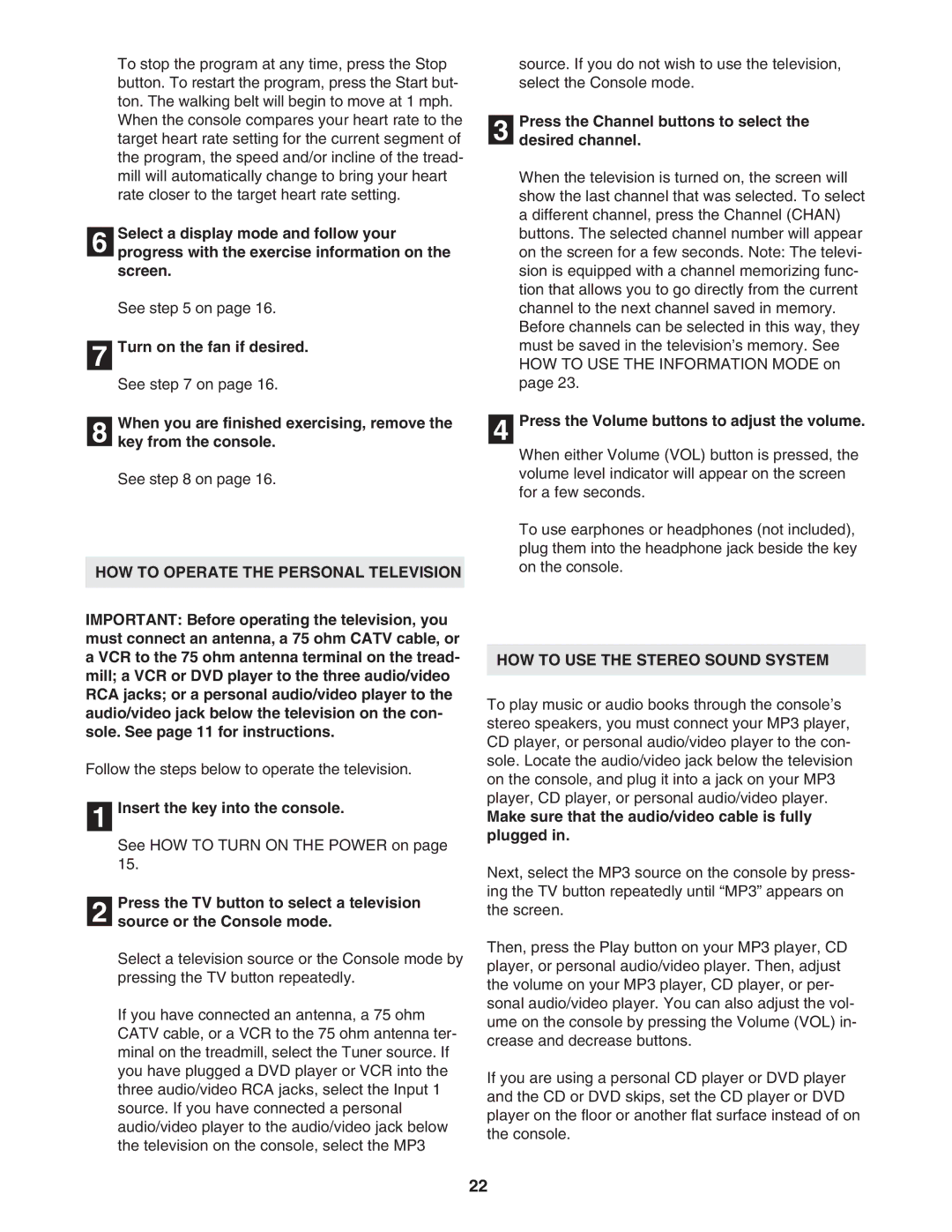 NordicTrack NTL19806.3 HOW to Operate the Personal Television, Press the Channel buttons to select Desired channel 