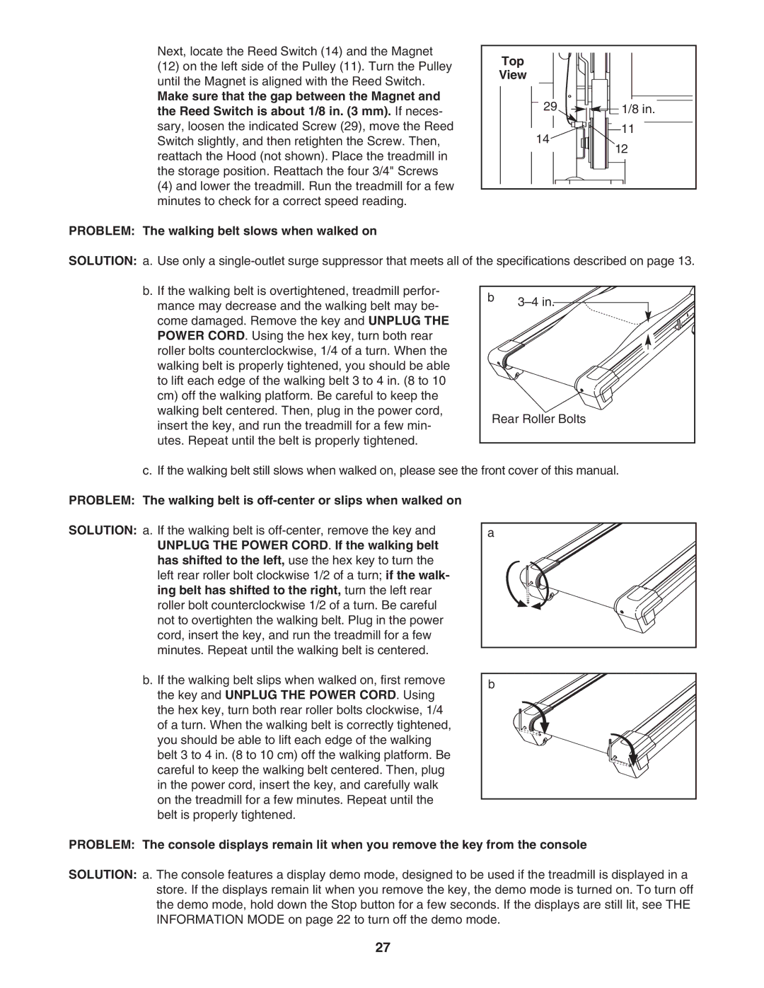 NordicTrack NTL19806.3 user manual Top, Problem The walking belt slows when walked on 