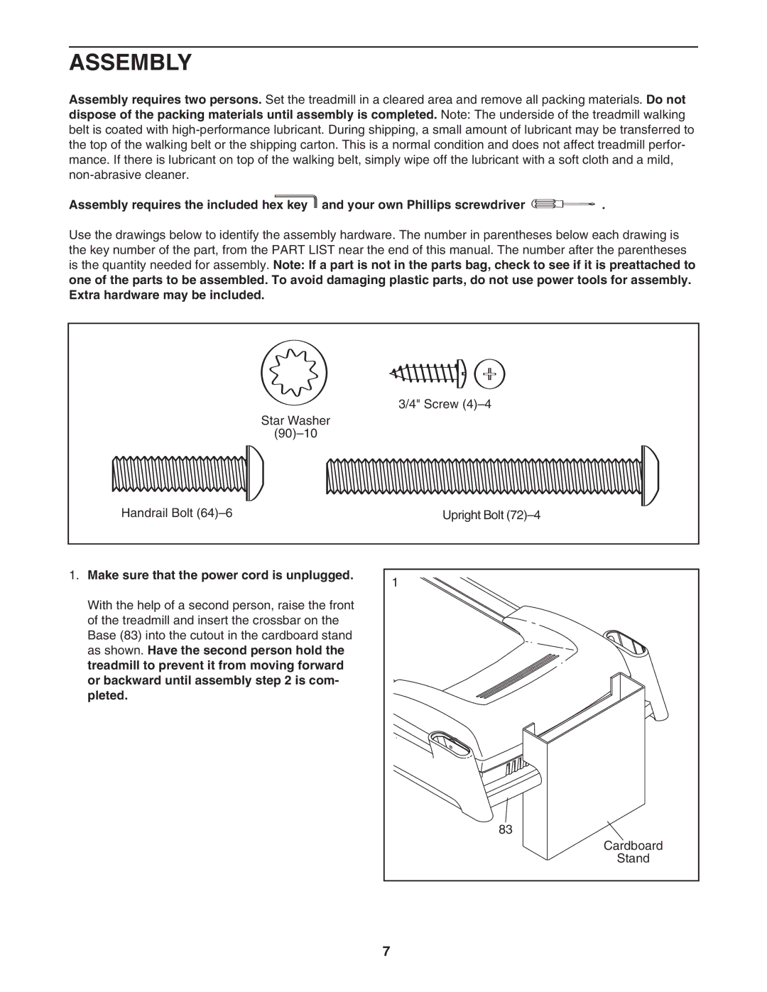 NordicTrack NTL19806.3 user manual Assembly, Make sure that the power cord is unplugged 