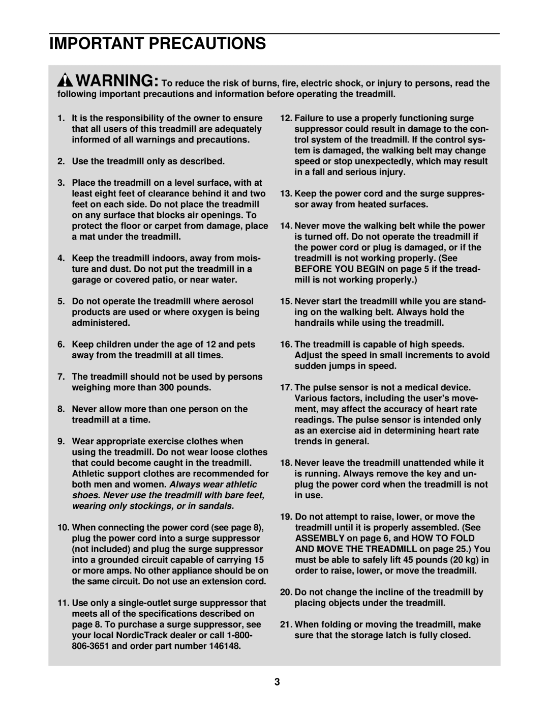 NordicTrack NTL19920 user manual Important Precautions 