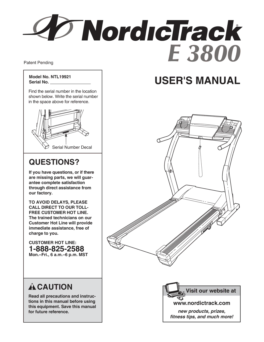 NordicTrack user manual Questions?, Model No. NTL19921 Serial No, Customer HOT Line 