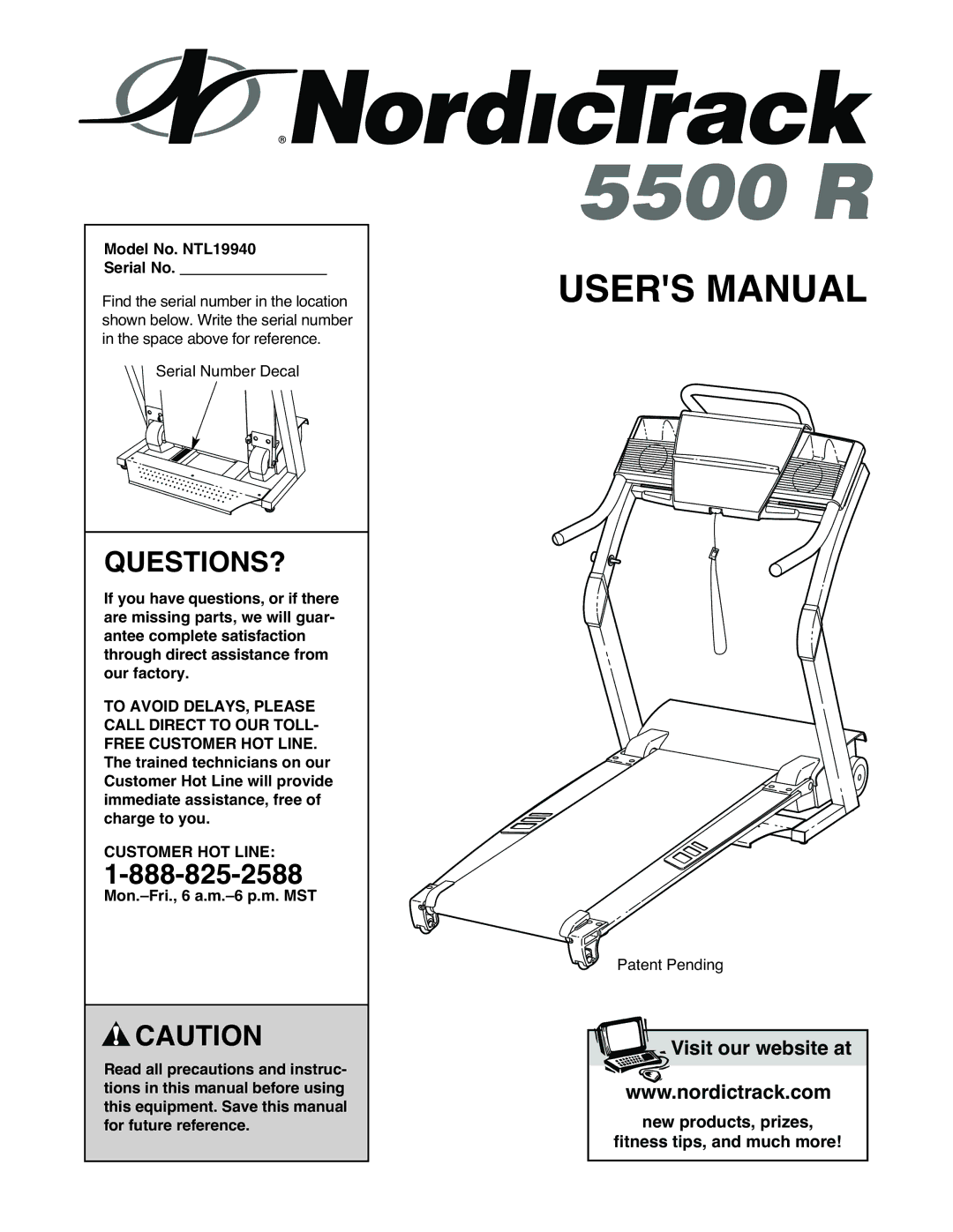 NordicTrack user manual Questions?, Model No. NTL19940 Serial No, Customer HOT Line 