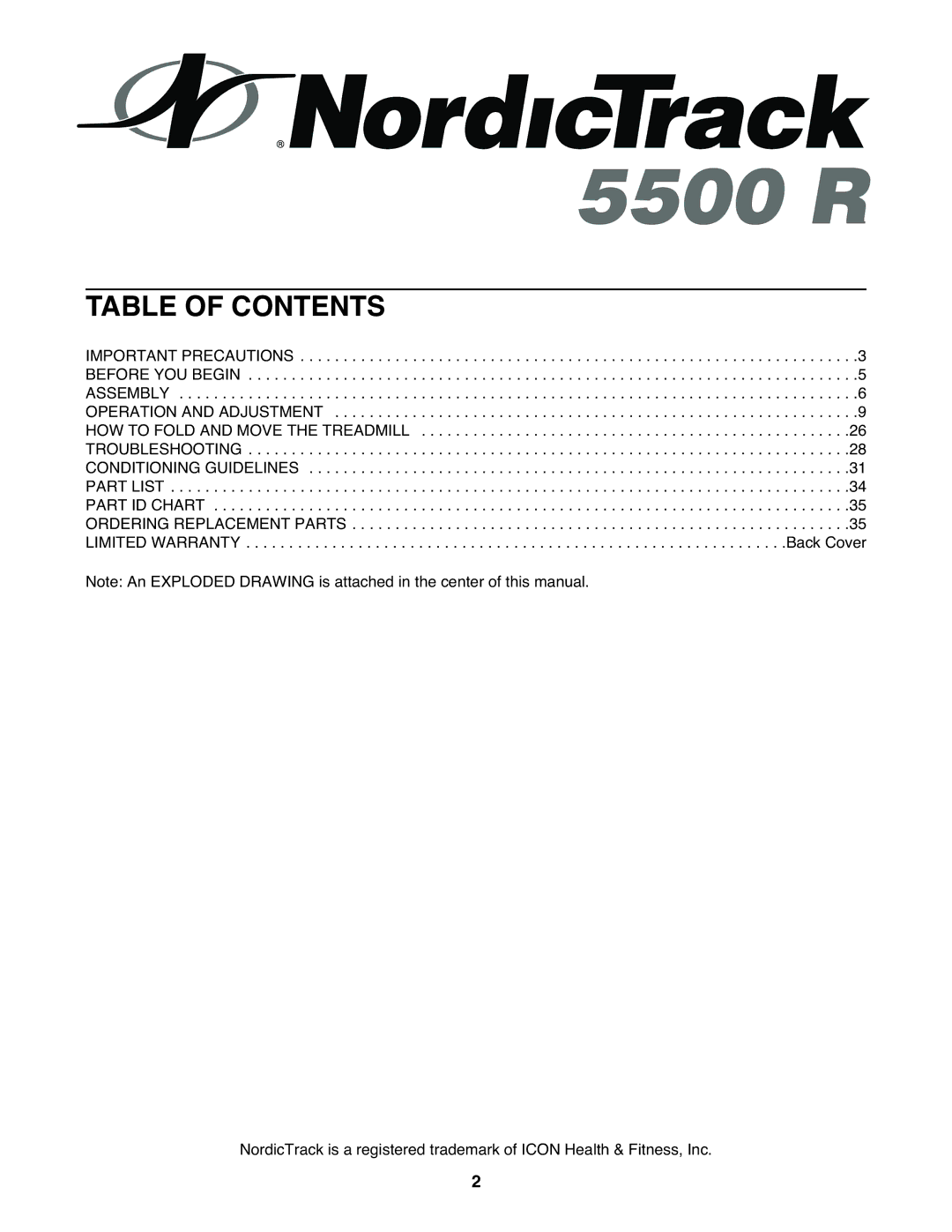 NordicTrack NTL19940 user manual Table of Contents 