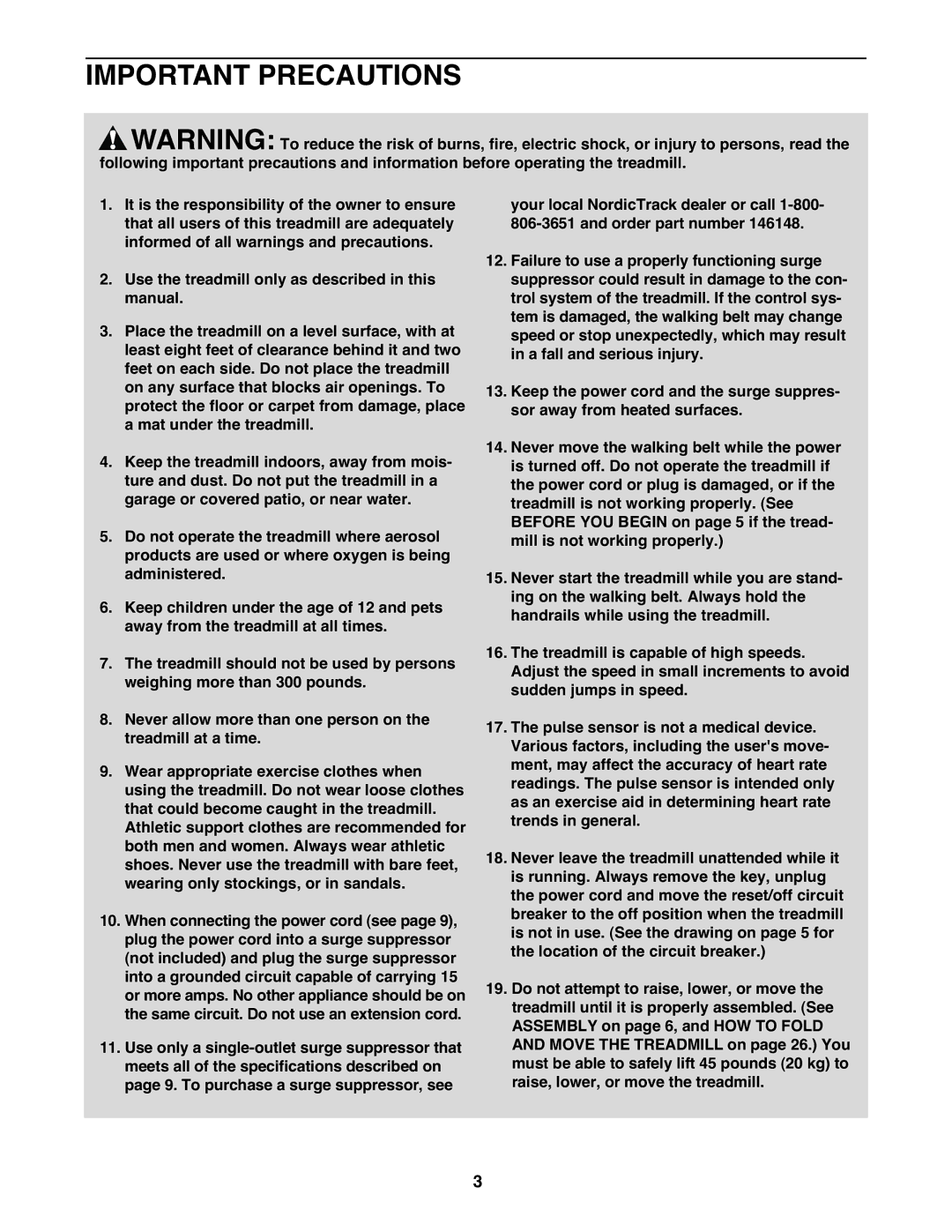 NordicTrack NTL19940 user manual Important Precautions 