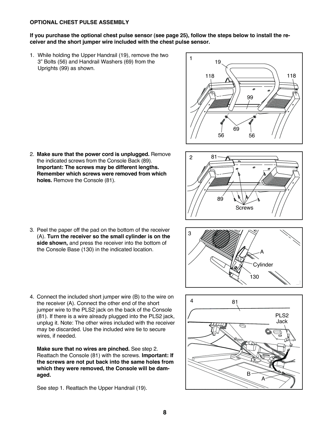 NordicTrack NTL19940 user manual Optional Chest Pulse Assembly 