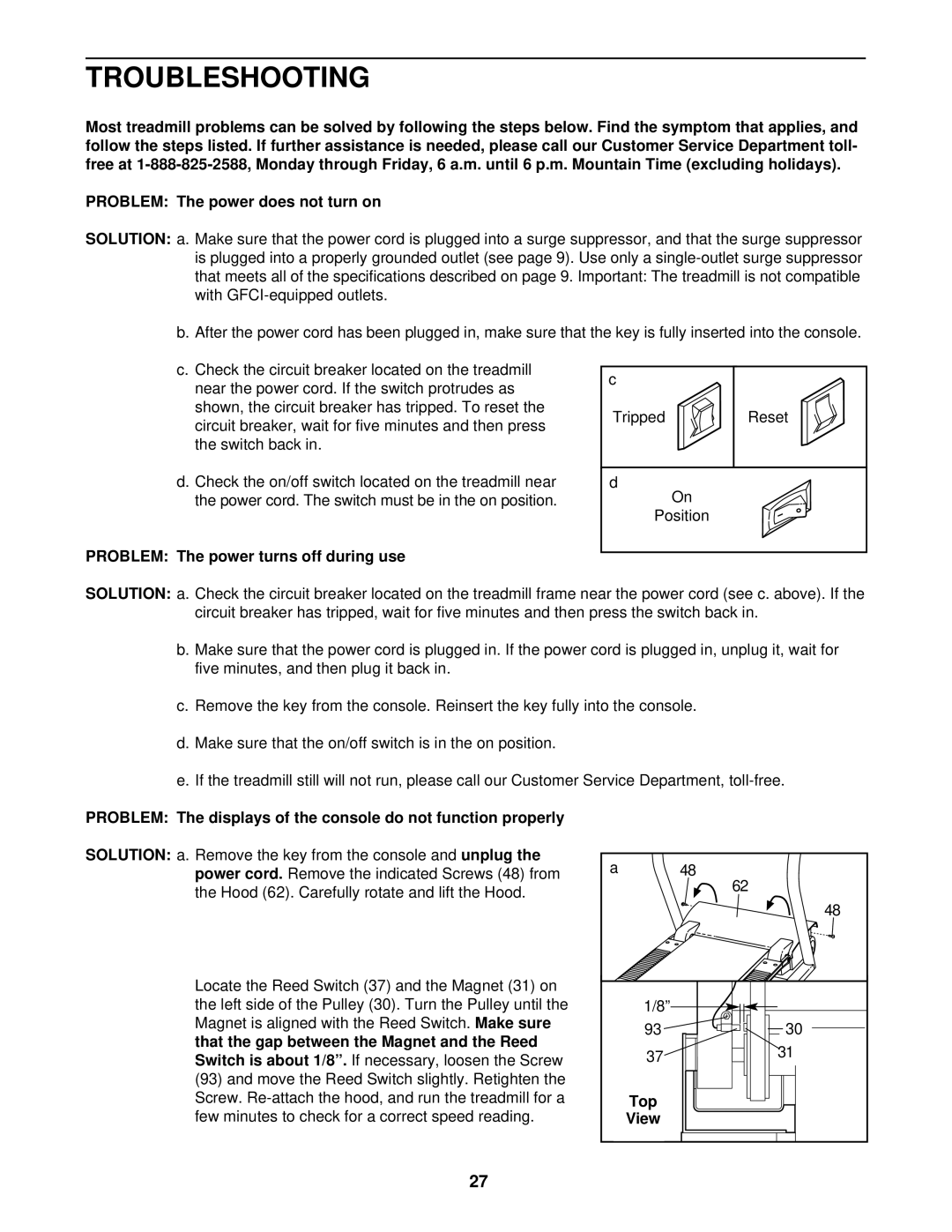 NordicTrack NTL20920 user manual Troubleshooting, Problem The power turns off during use, Top 