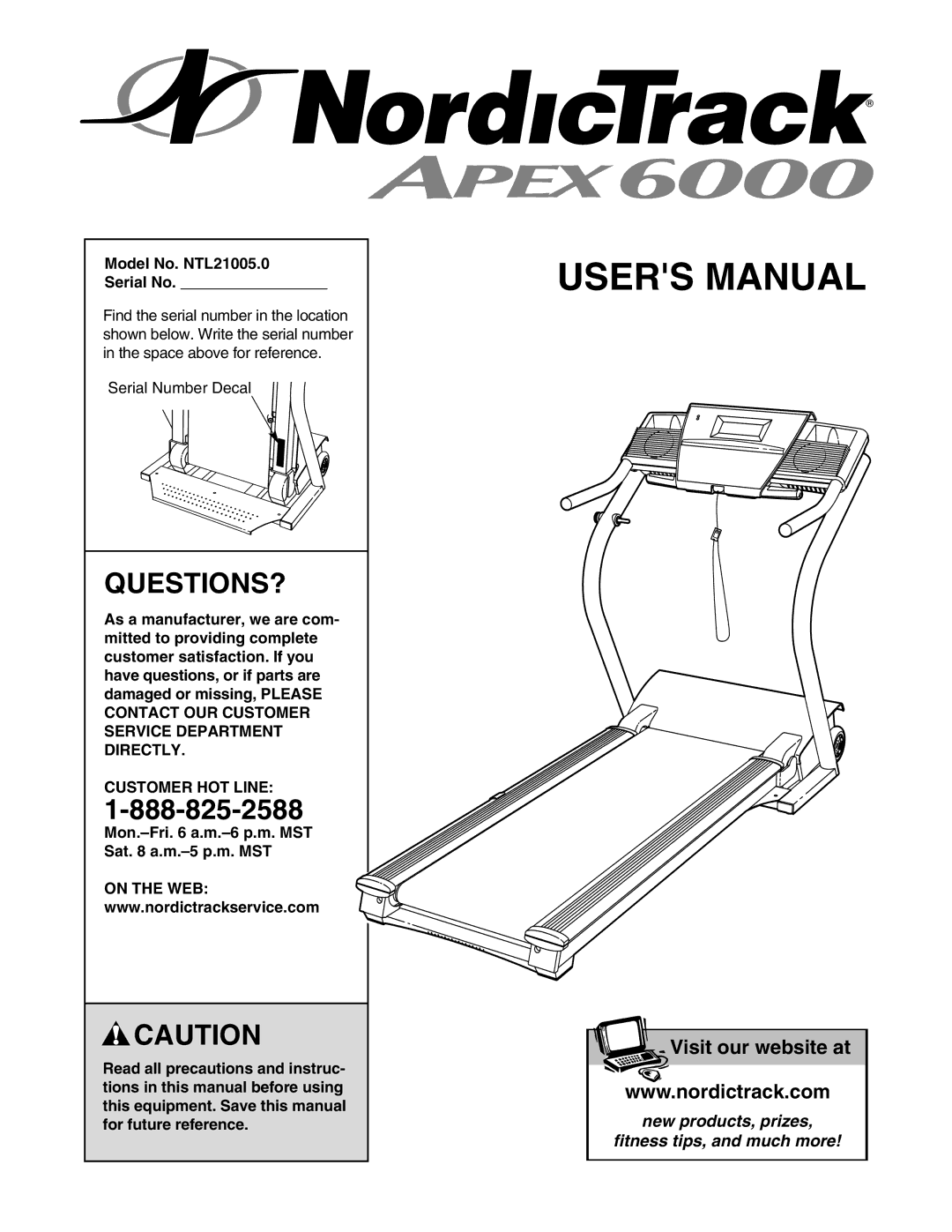 NordicTrack user manual Questions?, Model No. NTL21005.0 Serial No, Customer HOT Line, On the WEB 