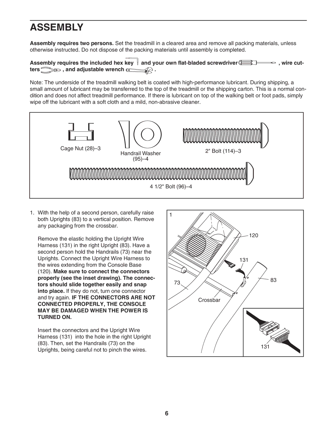 NordicTrack NTL21005.0 user manual Assembly, Try again. if the Connectors are not 