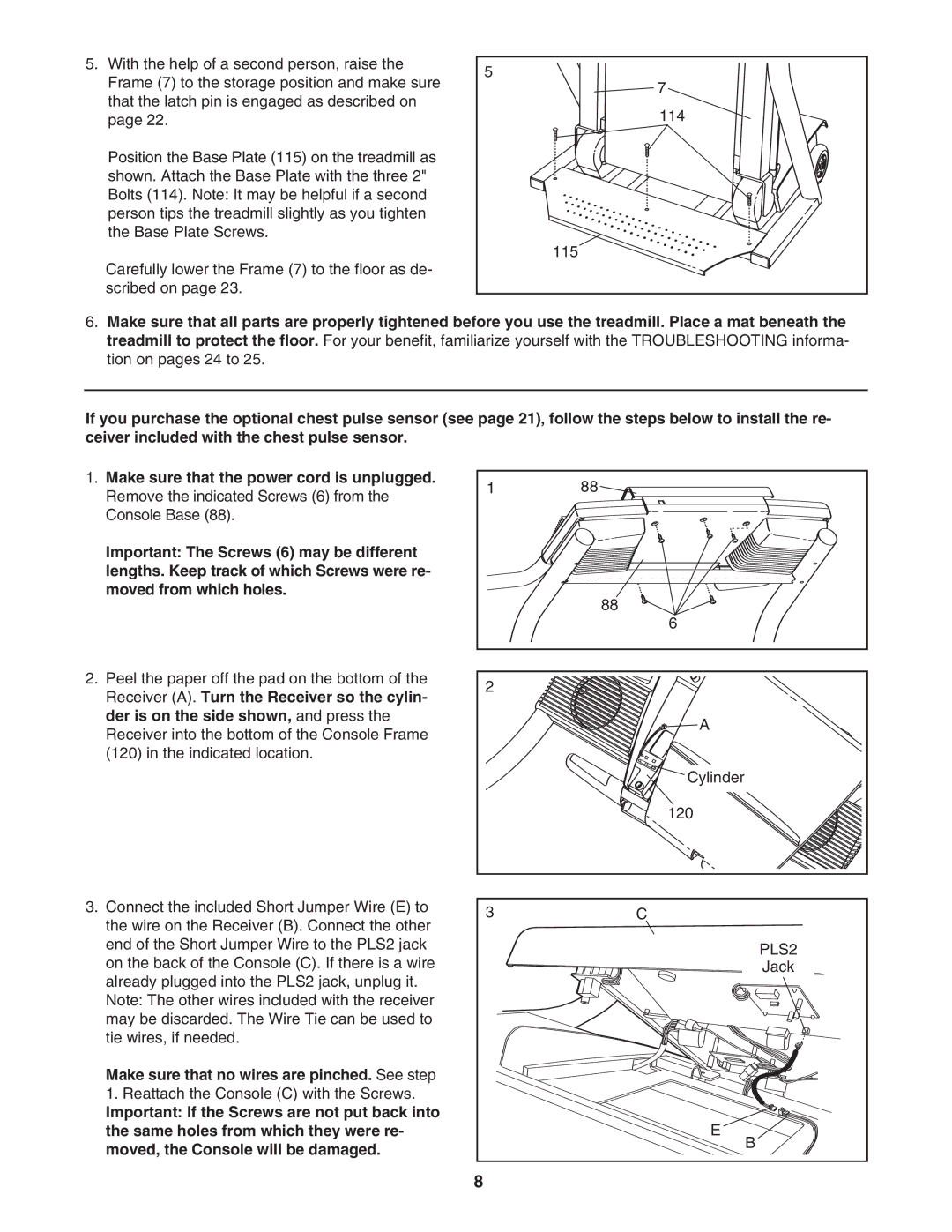 NordicTrack NTL21005.0 user manual PLS2, Make sure that no wires are pinched. See step 