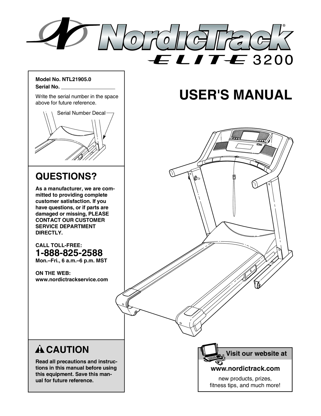 NordicTrack user manual Questions?, Model No. NTL21905.0 Serial No, Call TOLL-FREE 