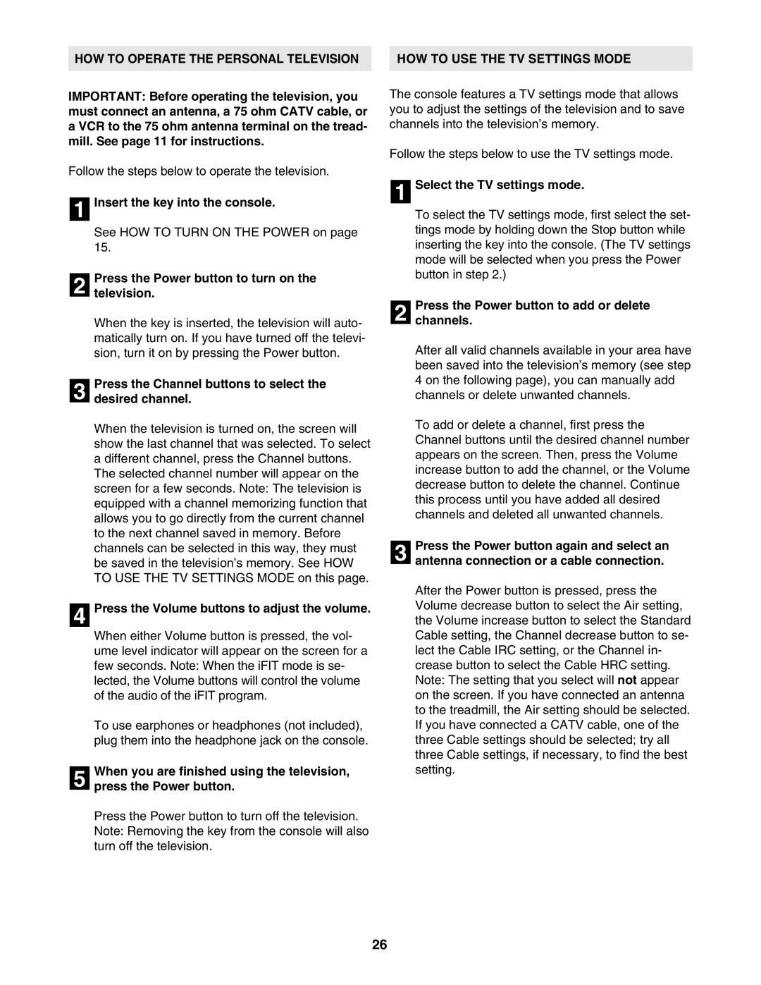 NordicTrack NTL21905.0 user manual HOW to Operate the Personal Television, HOW to USE the TV Settings Mode 