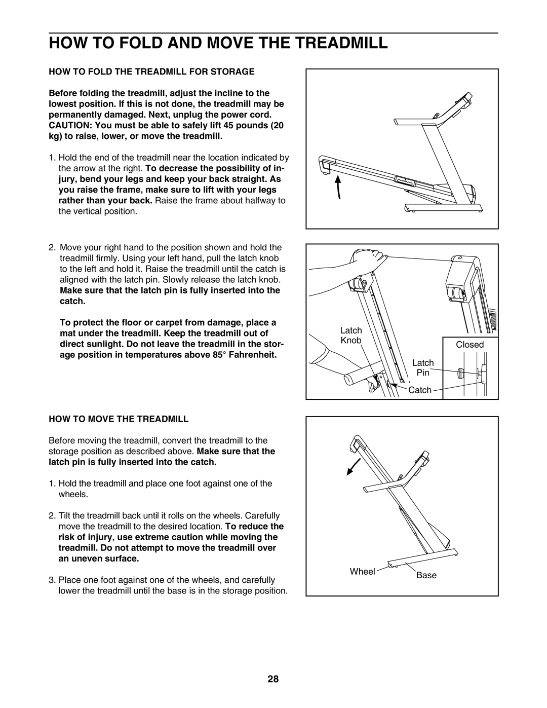 NordicTrack NTL21905.0 user manual HOW to Fold and Move the Treadmill, HOW to Fold the Treadmill for Storage 