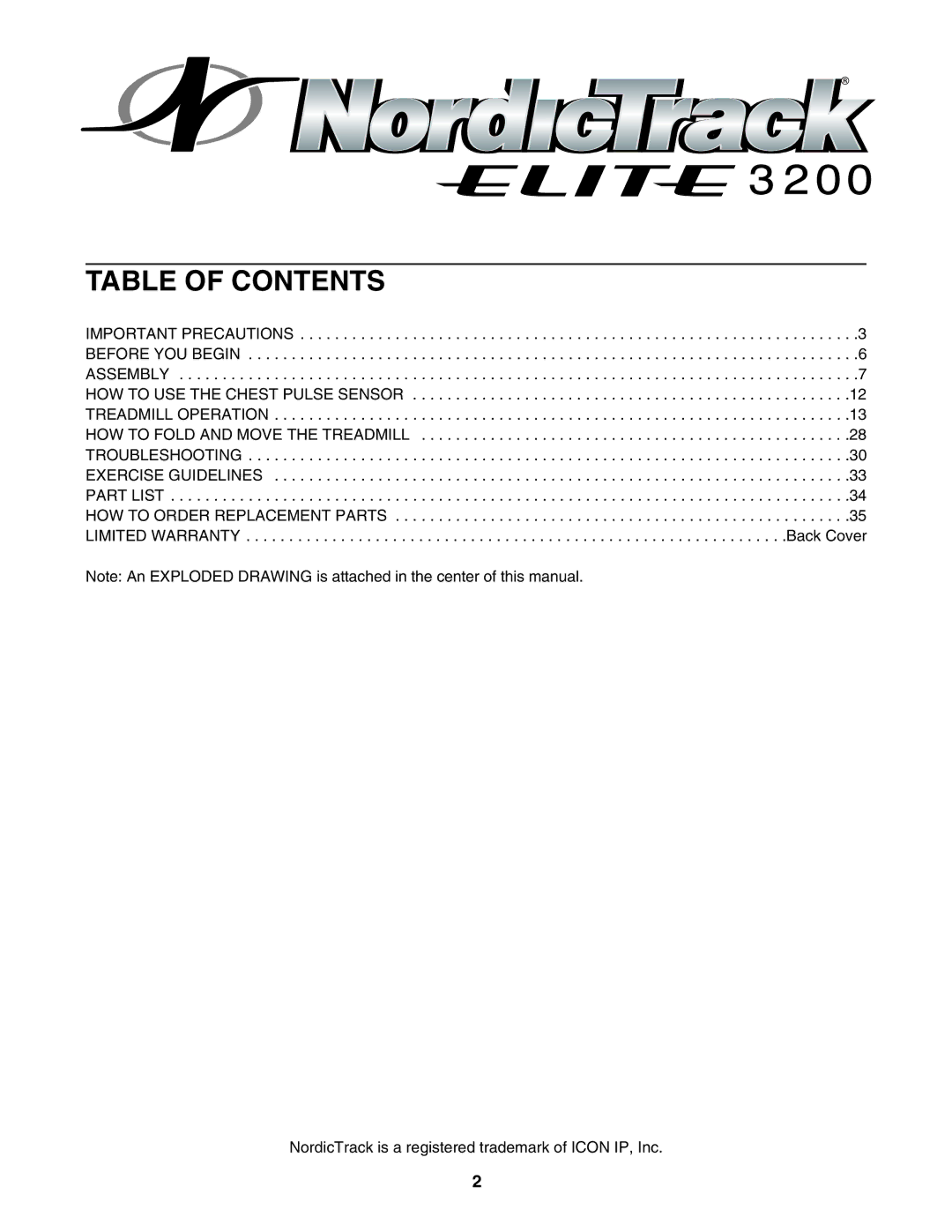 NordicTrack NTL21905.1 user manual Table of Contents 