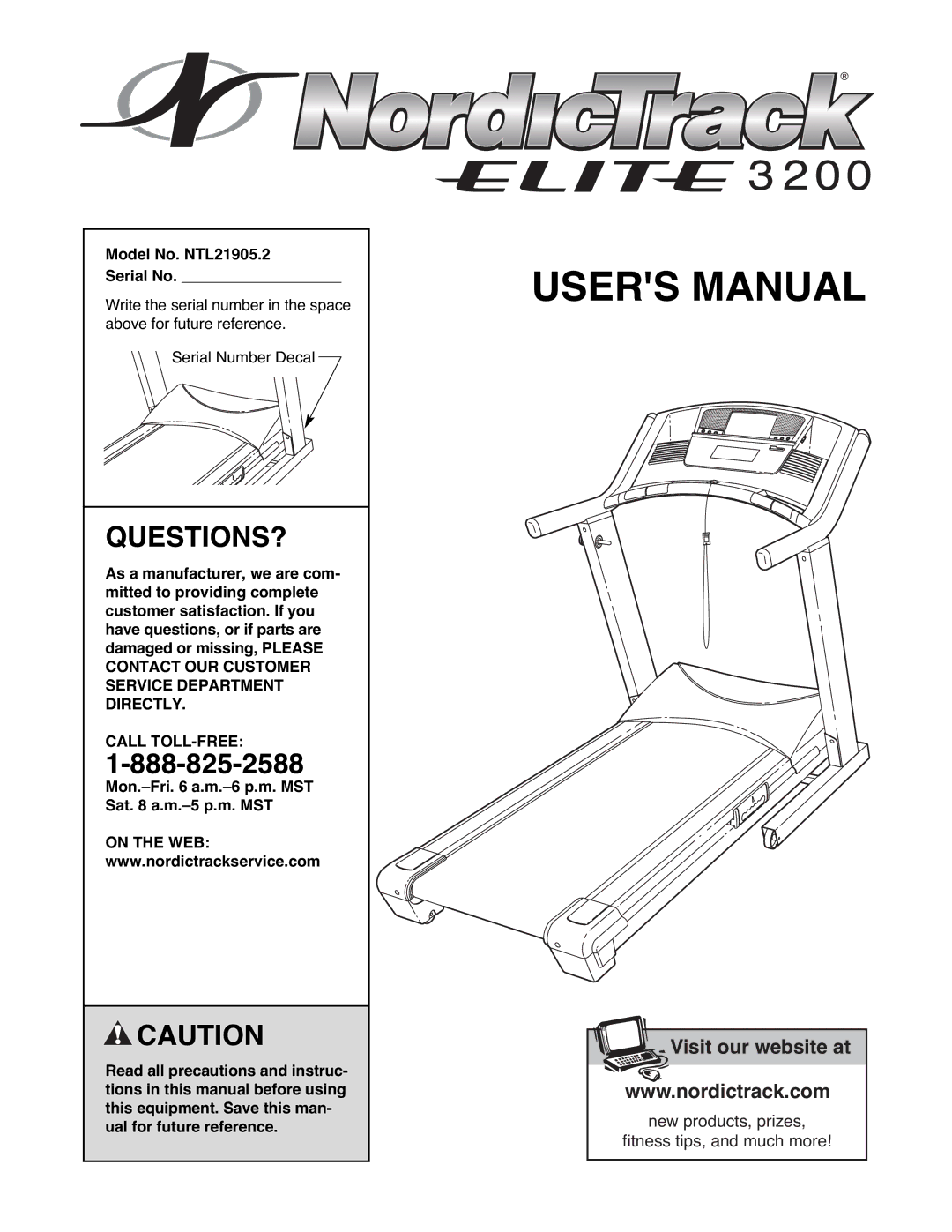 NordicTrack user manual Questions?, Model No. NTL21905.2 Serial No, Call TOLL-FREE 