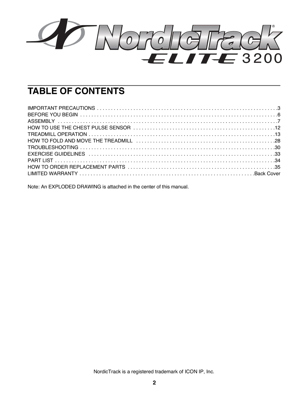 NordicTrack NTL21905.2 user manual Table of Contents 