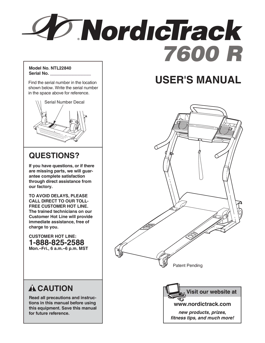 NordicTrack user manual Questions?, Model No. NTL22840 Serial No, Customer HOT Line 