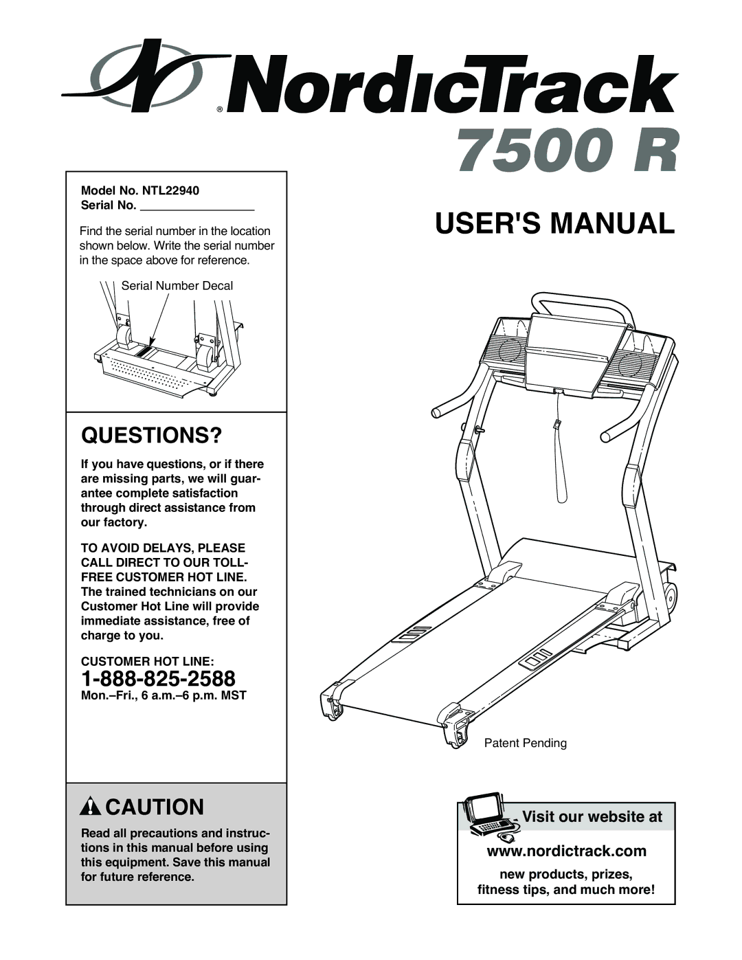 NordicTrack user manual Questions?, Model No. NTL22940 Serial No, Customer HOT Line 