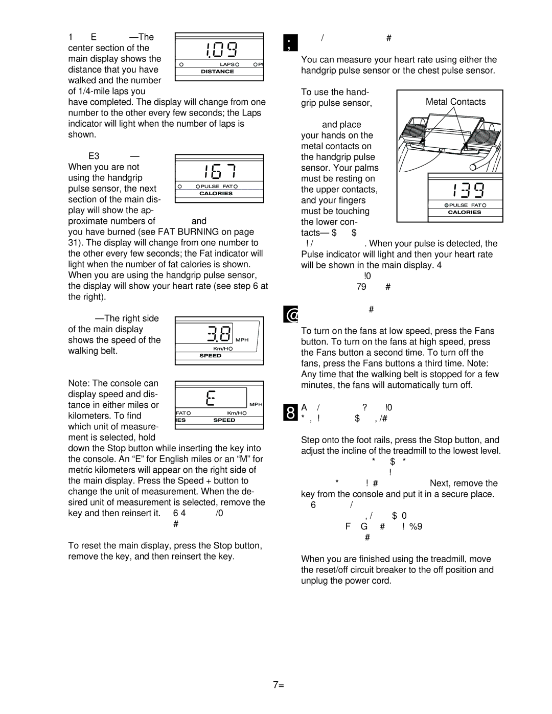 NordicTrack NTL22940 user manual Distance/Laps-The, Calories/Pulse, Measure your heart rate if desired, Tacts-avoid mov 