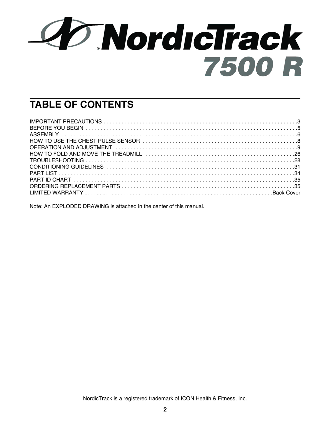 NordicTrack NTL22940 user manual Table of Contents 