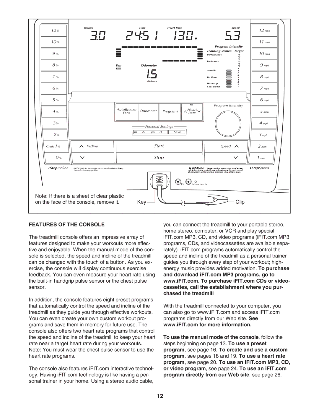 NordicTrack NTL2295 M.0 user manual Features of the Console 