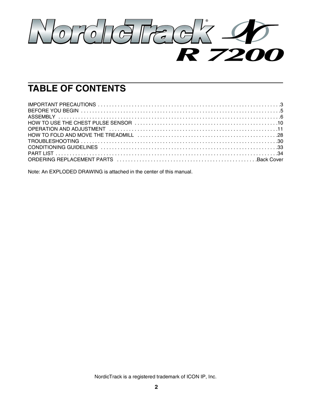 NordicTrack NTL2295 M.0 user manual Table of Contents 