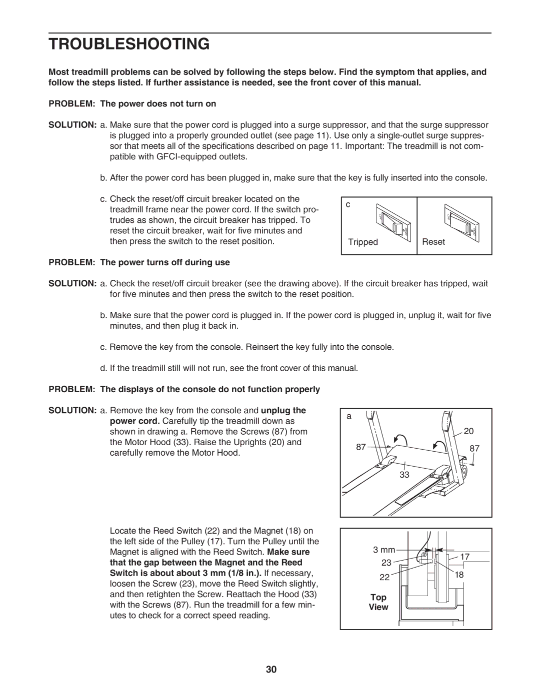 NordicTrack NTL2295 M.0 user manual Troubleshooting, Problem The power turns off during use 