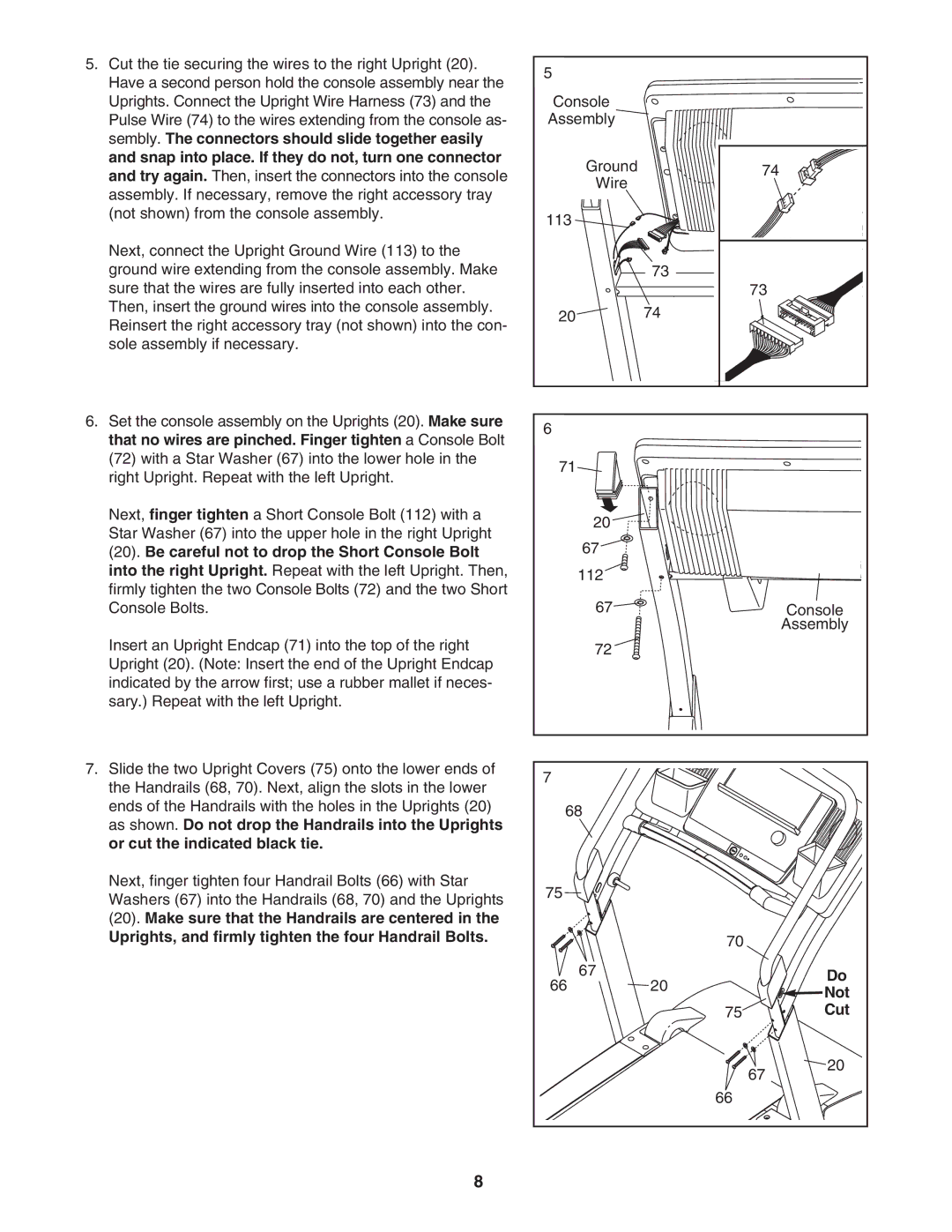 NordicTrack NTL2295 M.0 user manual Uprights, and firmly tighten the four Handrail Bolts, Not, Cut 