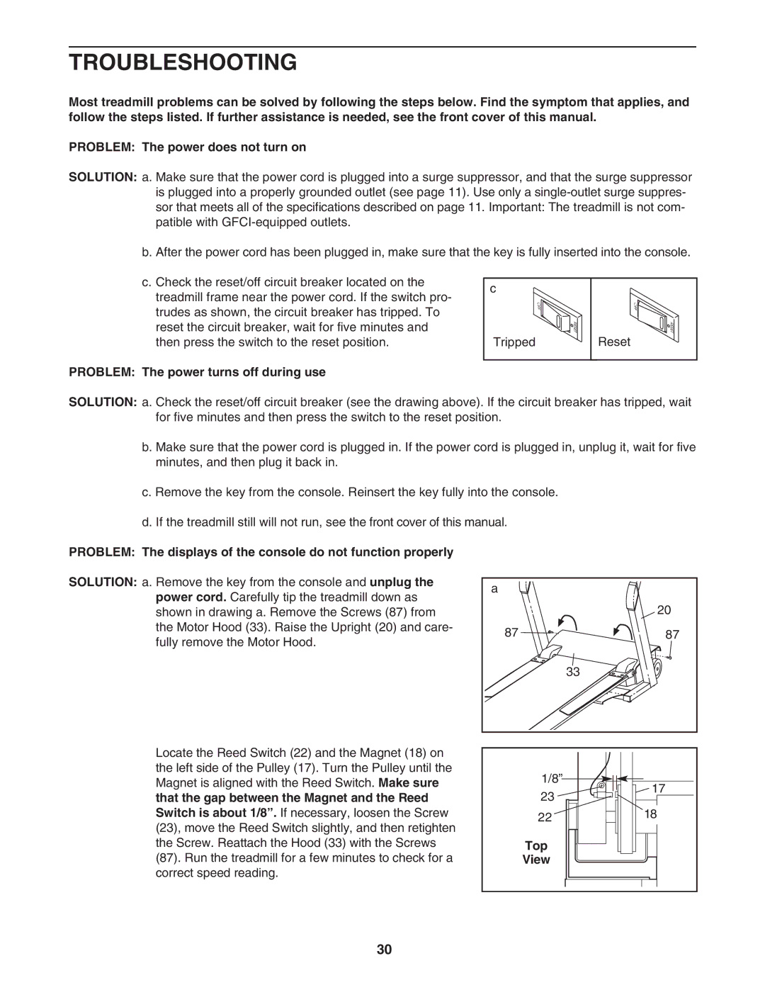 NordicTrack NTL2295.0 user manual Troubleshooting, Problem The power turns off during use, Top 