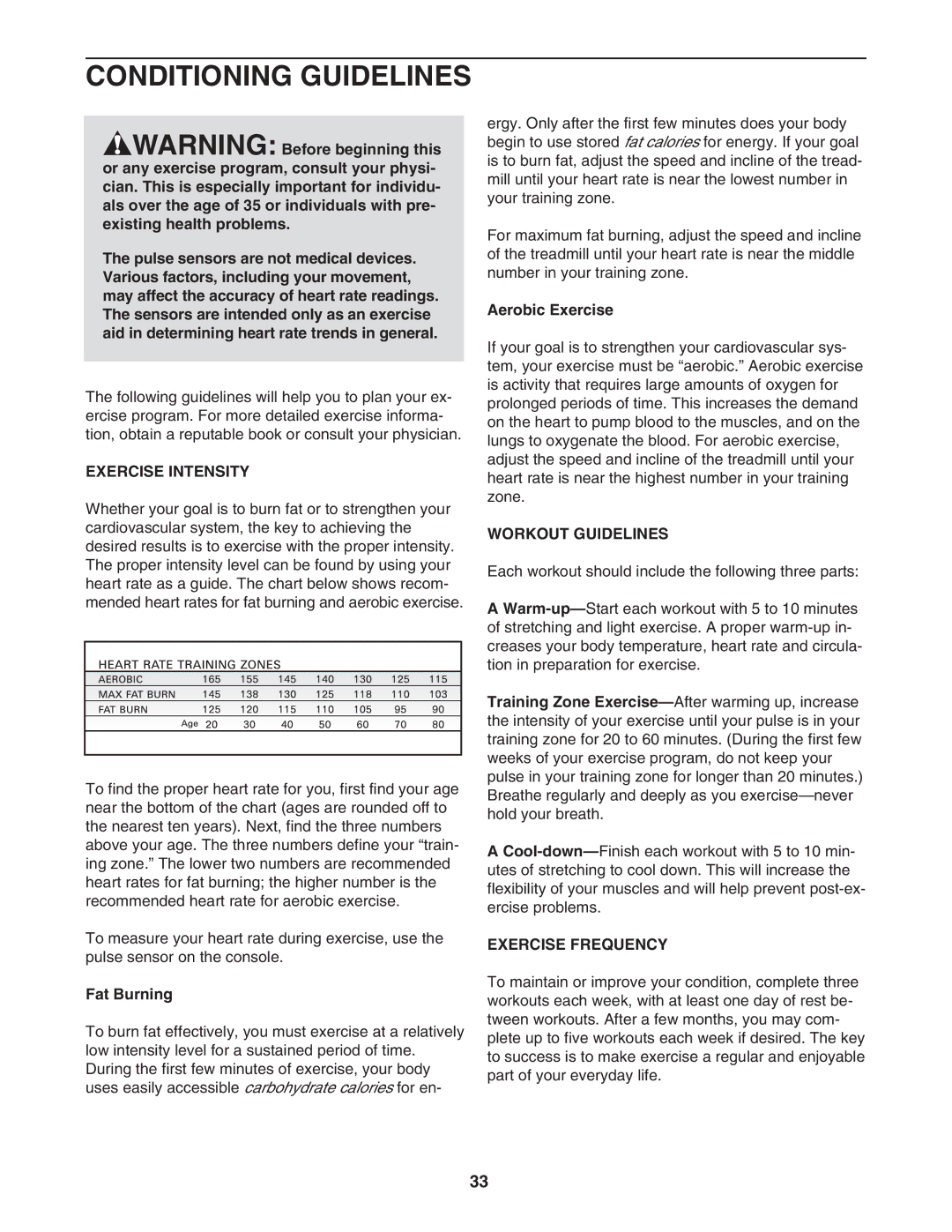 NordicTrack NTL2295.0 user manual Conditioning Guidelines, Exercise Intensity, Workout Guidelines, Exercise Frequency 