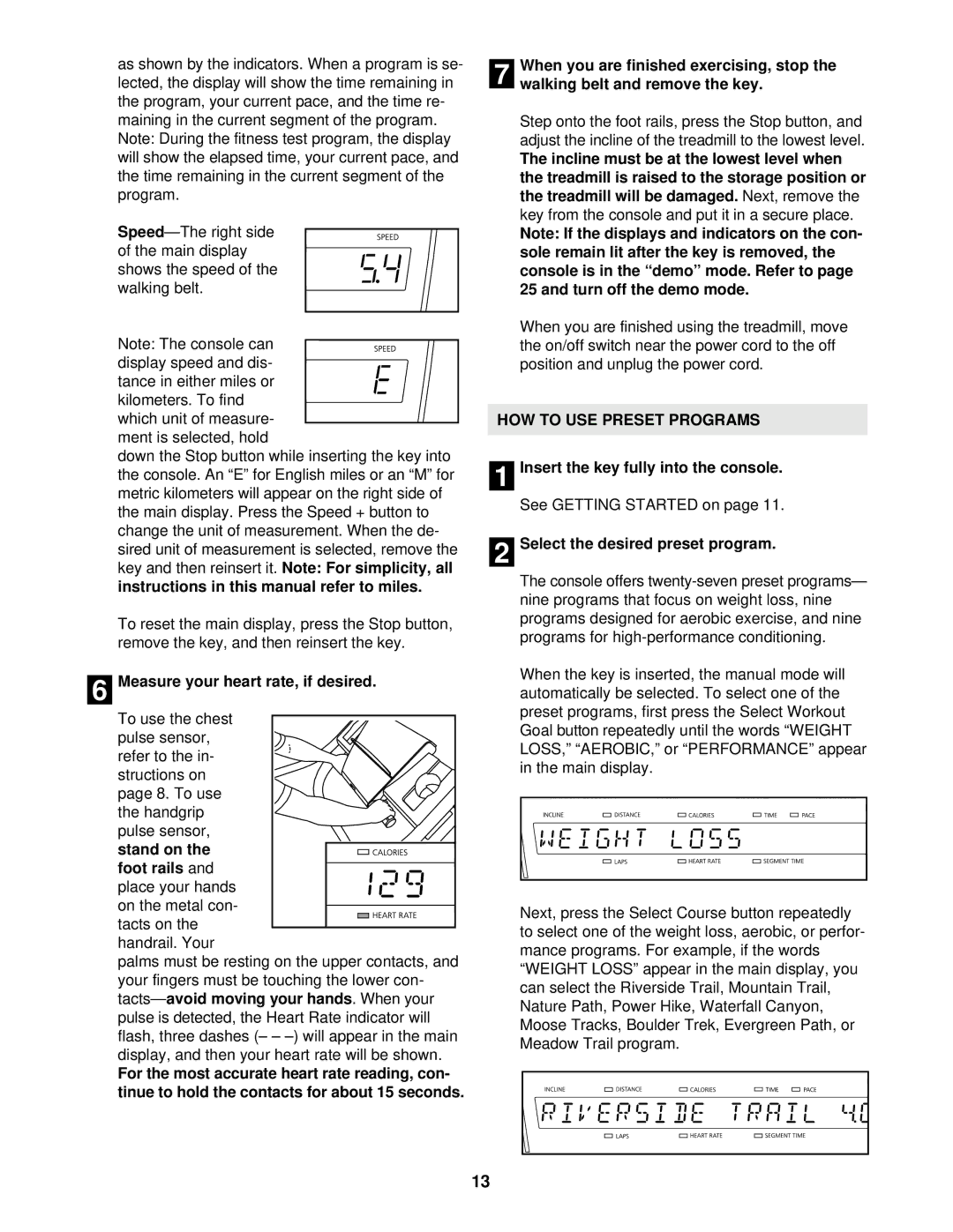 NordicTrack NTL23920 Measure your heart rate, if desired, HOW to USE Preset Programs, Select the desired preset program 