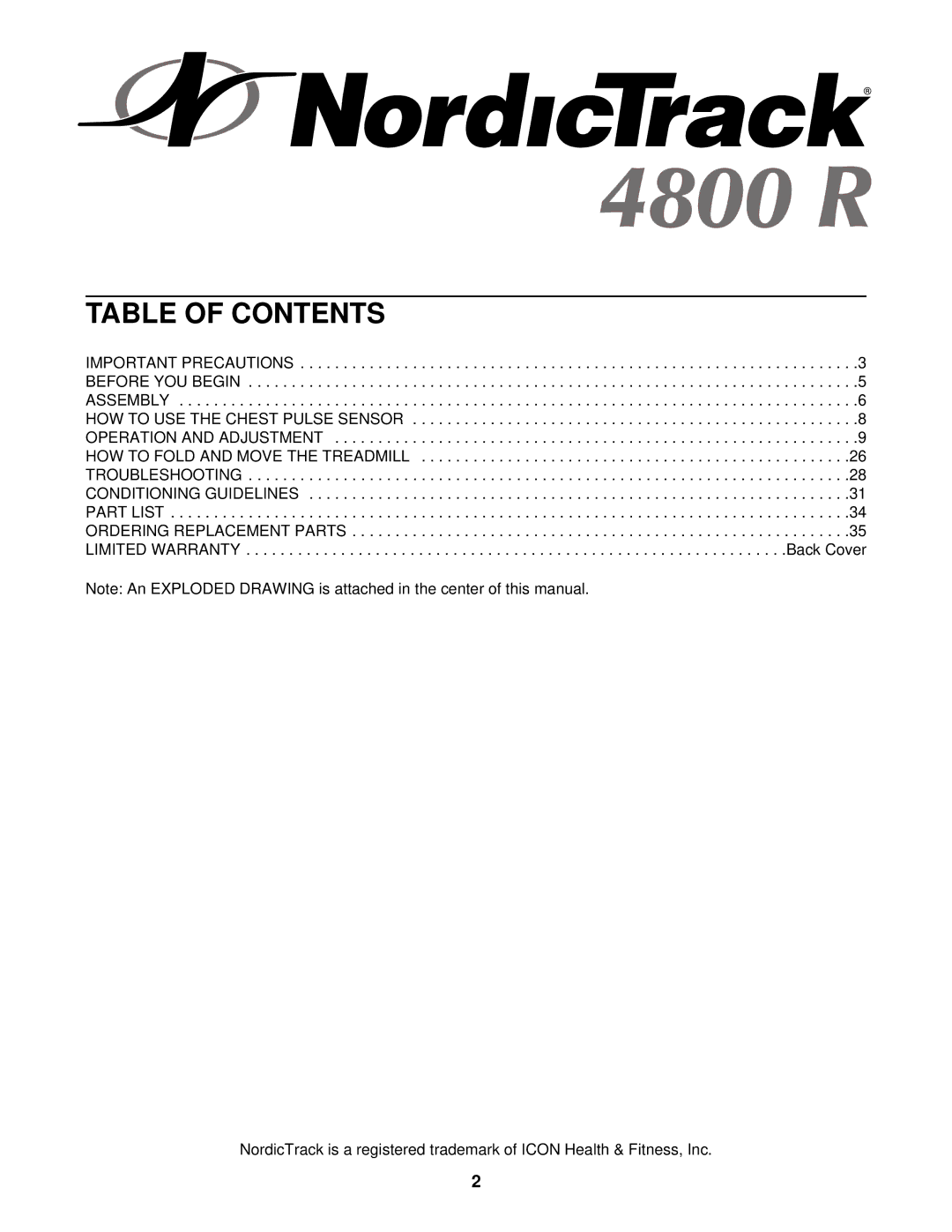 NordicTrack NTL23920 user manual Table of Contents 