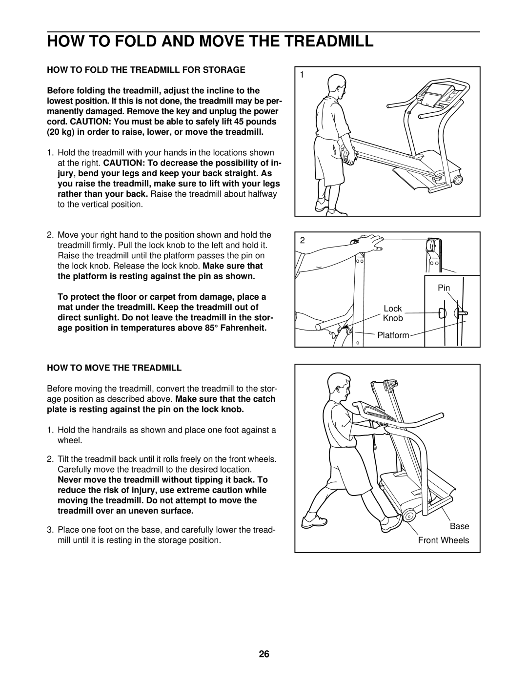 NordicTrack NTL23920 HOW to Fold and Move the Treadmill, HOW to Fold the Treadmill for Storage, HOW to Move the Treadmill 