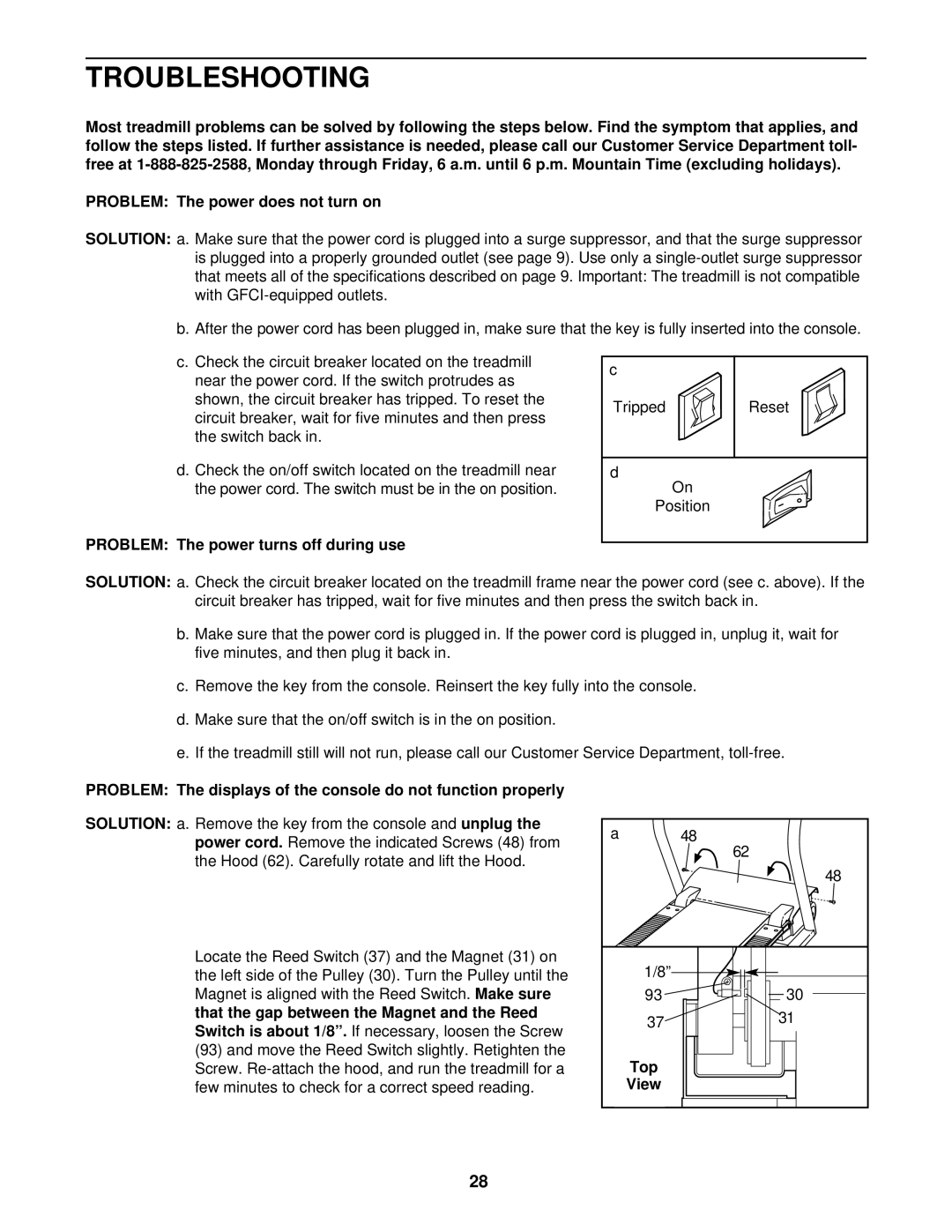 NordicTrack NTL23920 user manual Troubleshooting, Problem The power turns off during use, Top 