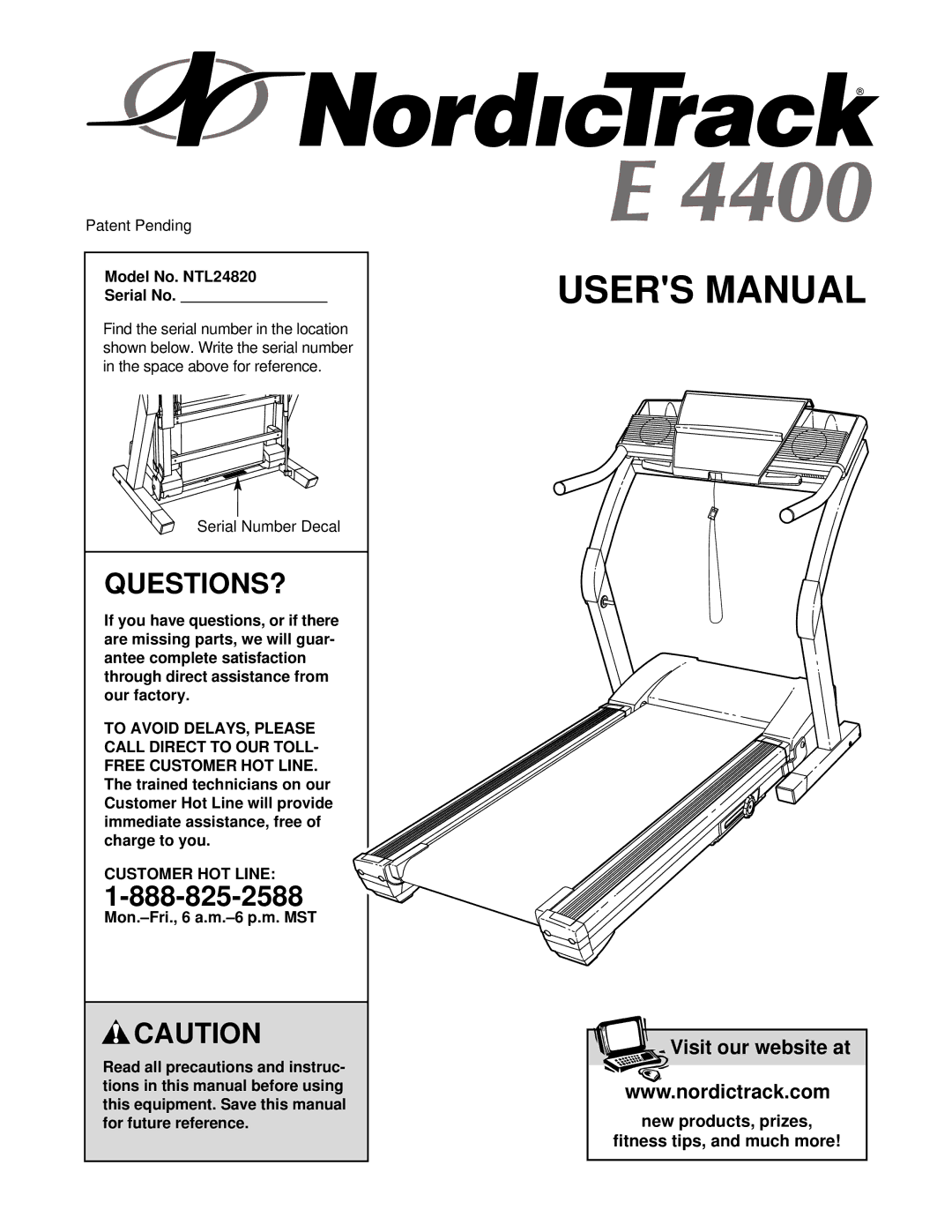 NordicTrack user manual Questions?, Model No. NTL24820 Serial No, Customer HOT Line 