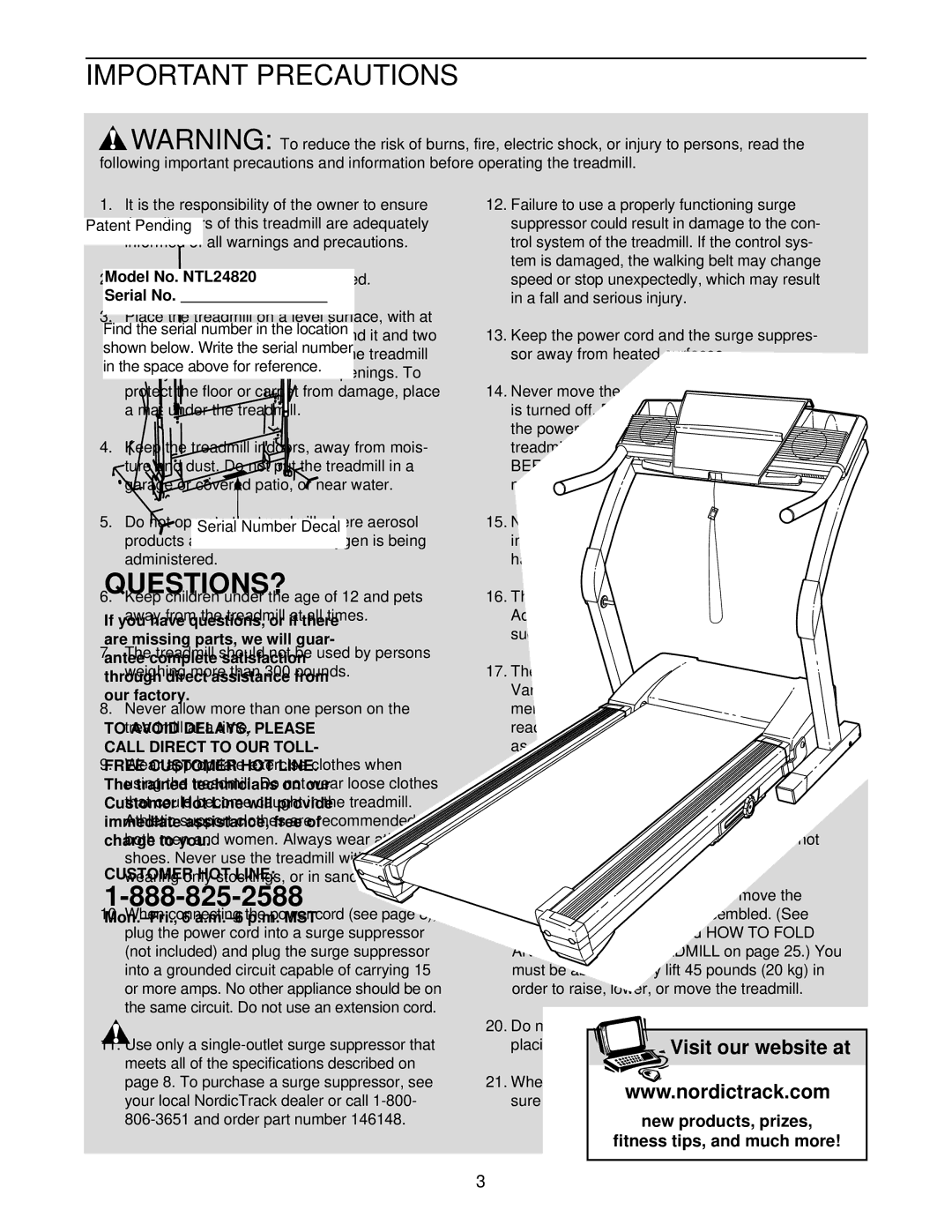 NordicTrack NTL24820 user manual Important Precautions 